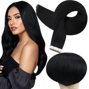 Full Shine Tape in Hair Extensions Human Hair 18Inch Remy Tape ins Human Hair Extensions Color 1 Jet Black Fashion Extension, Seamless Silky Straight Skin Weft 20Pcs 50G Add Length for Wedding