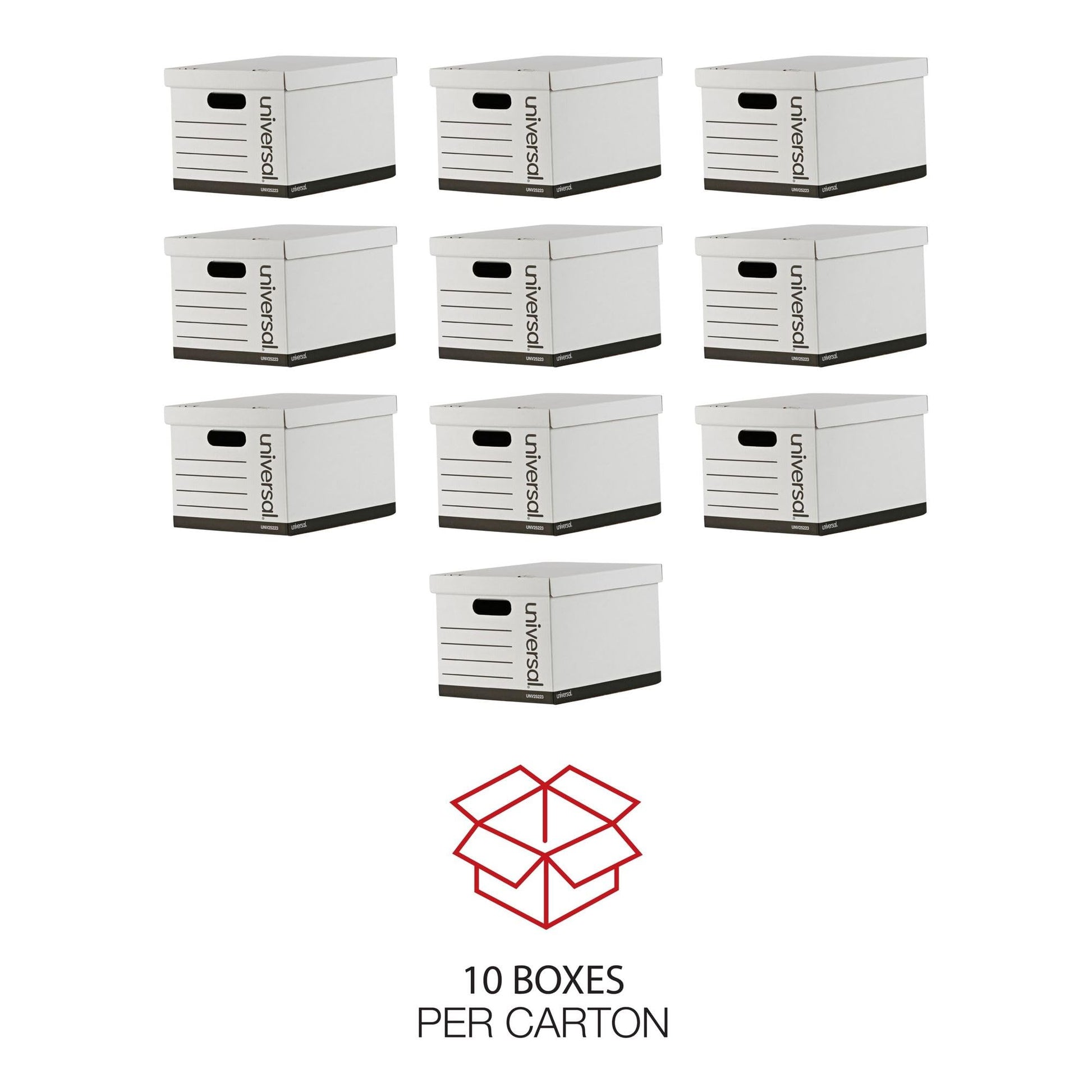 Universal Basic-Duty Economy Record Storage Boxes, 10 Pack, Letter/Legal Files, 12" x 15" x 10", White,