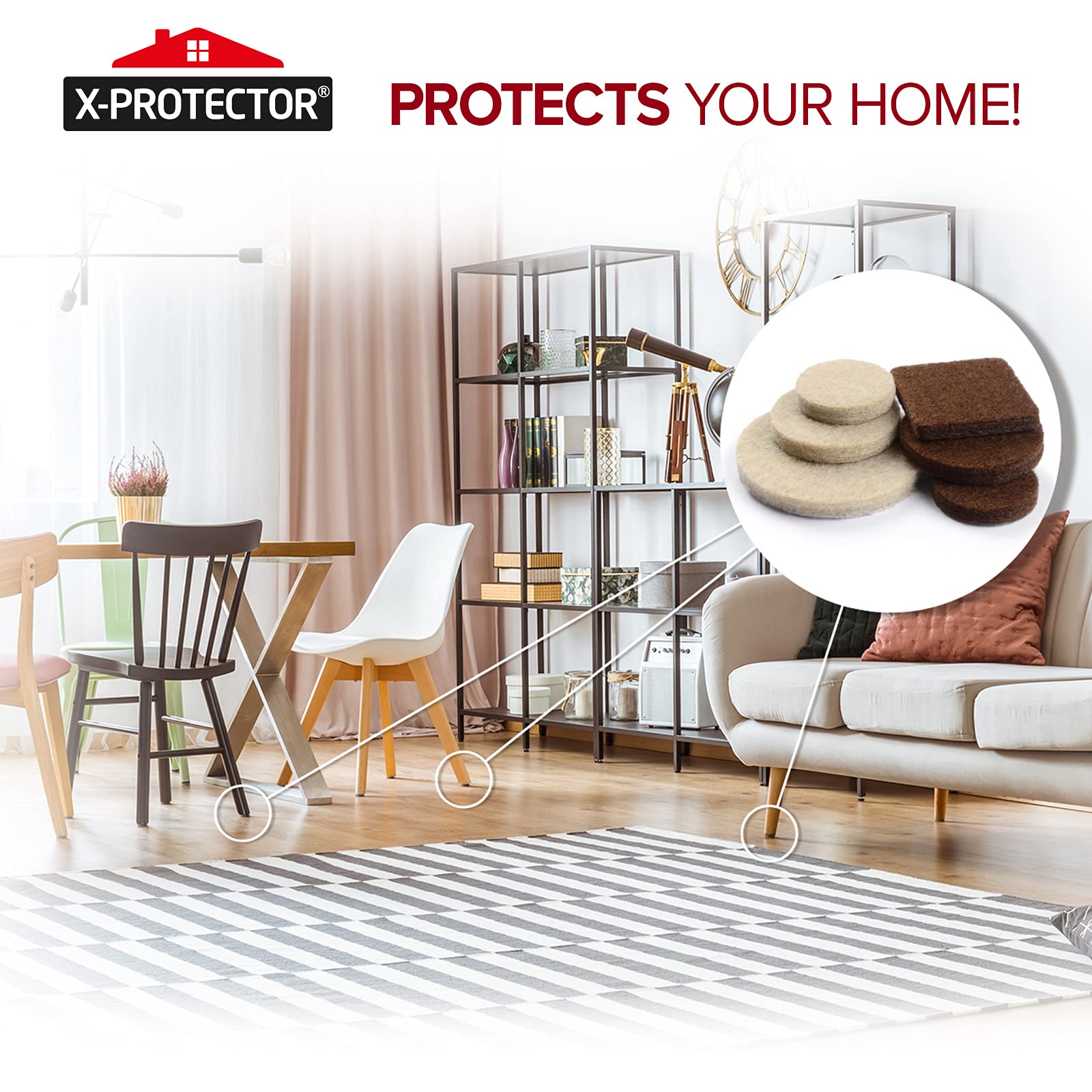 Felt Furniture Pads X-PROTECTOR 133 PCS Premium Furniture Pads - Felt Pads Furniture Feet Best Wood Floor Protectors - Protect Your Hardwood & Laminate Flooring! Brown and Beige