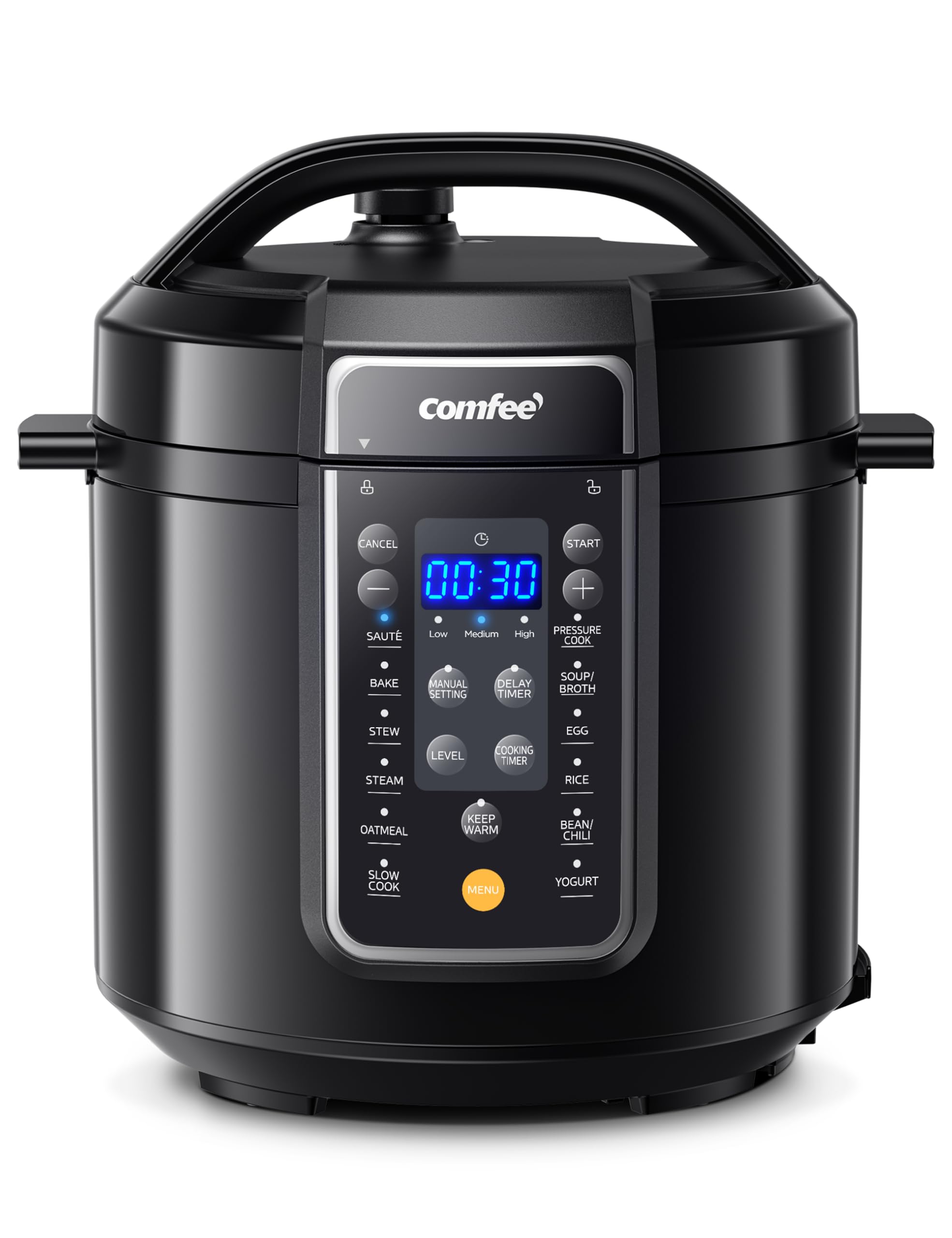 COMFEE' 9-in-1 Electric Pressure Cooker, 14 Presets Instant Multi Cooker Olla de Presion Non-Stick Pot Yogurt Maker Rice Cooker Slow Cooker Saute Steamer 6 Quarts Black