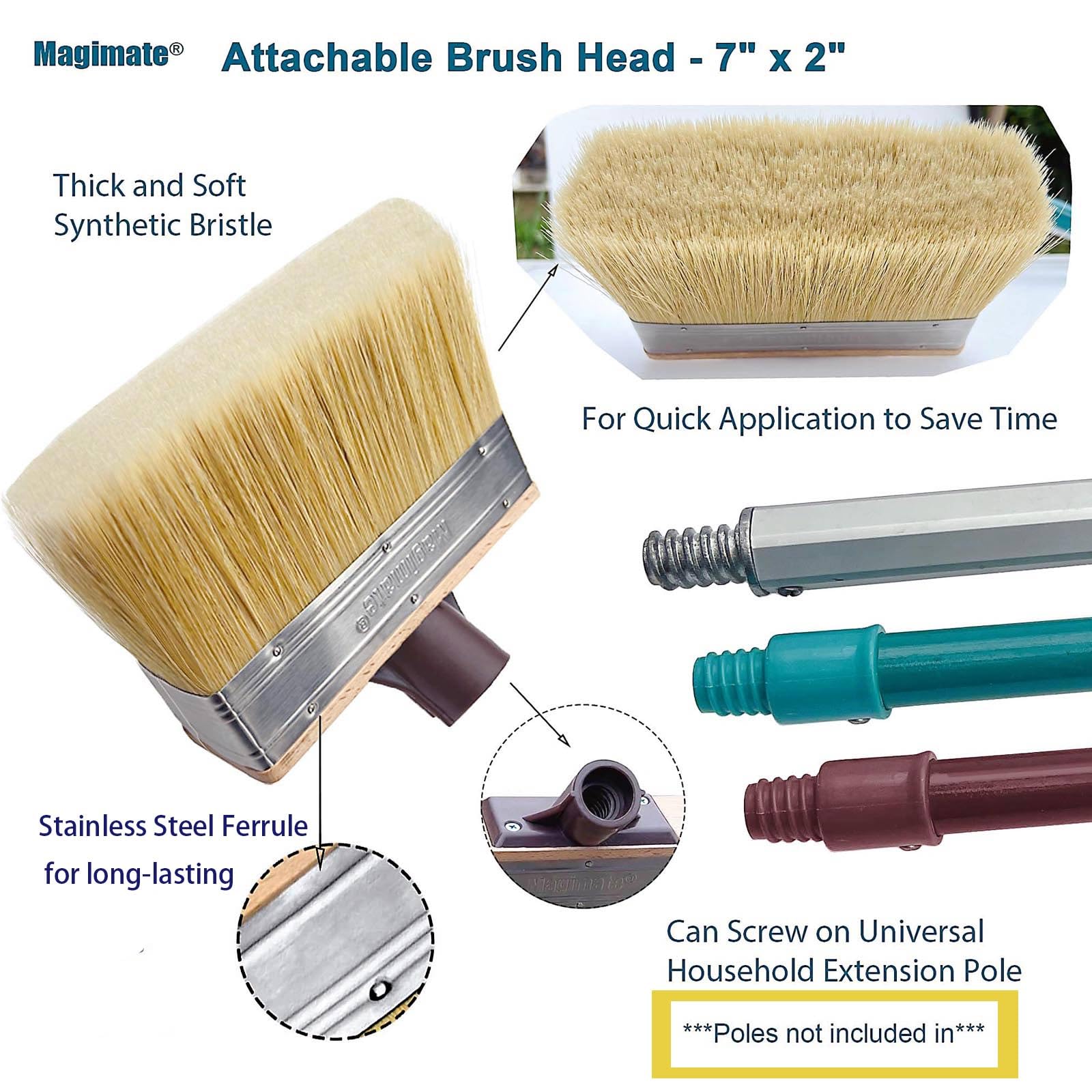 Deck Brush Stain Applicator by Magimate - Thick Soft Large Paint Brush Head with Threads for Extension to Apply Stain and Sealers on Wood Deck Floor Fence Walls - 7 Inch Wide