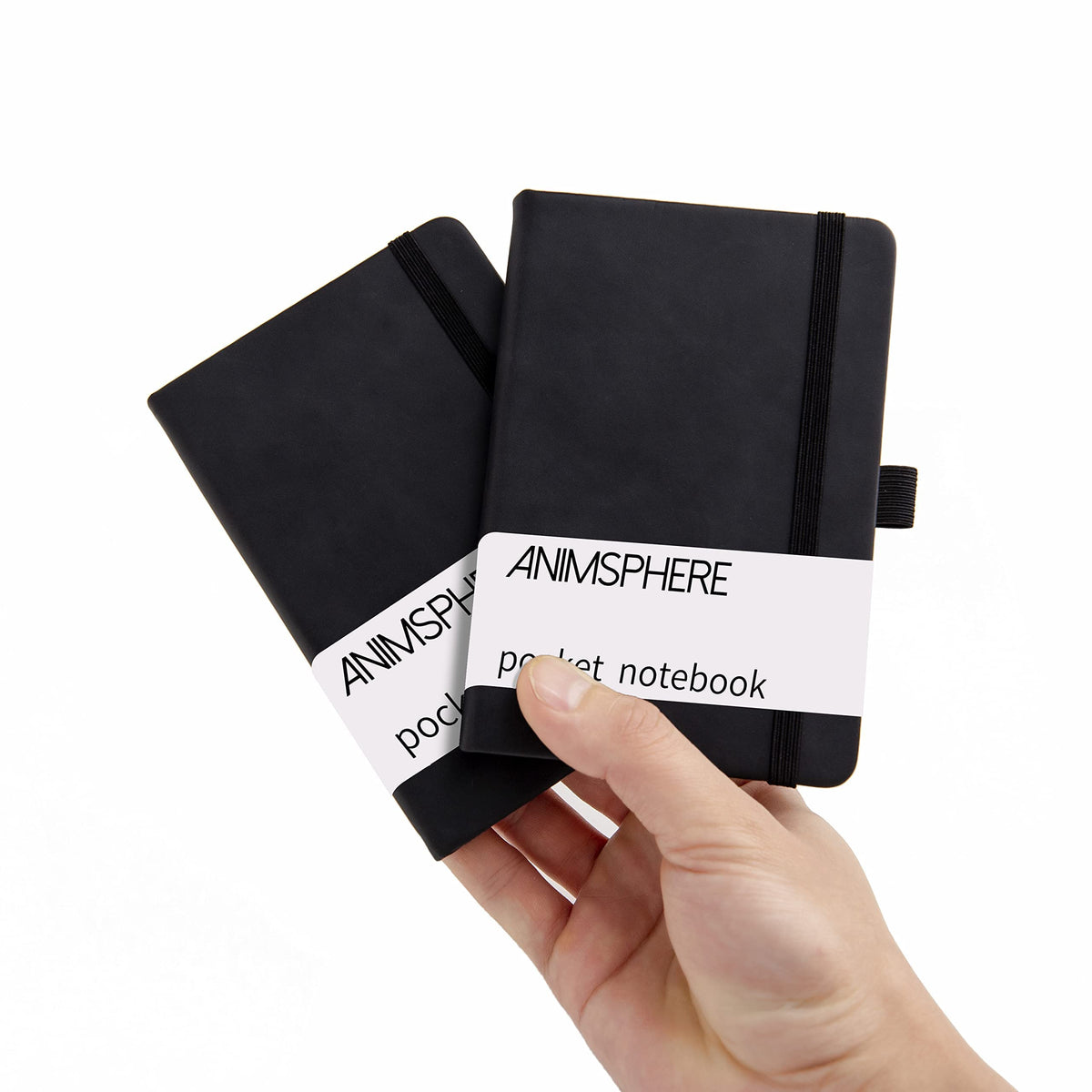 Animusphere 2er-Pack Taschennotizbuch, kleines Notizbuch, Notizheft, 10,2 cm x 14,5 cm, 200 Seiten, Ledereinband mit Stifthalter und Lesezeichenbändern (Schwarz)