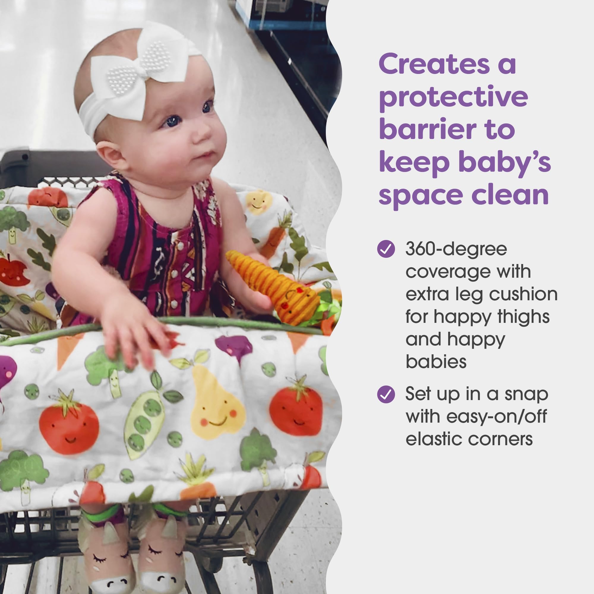 Boppy Shopping Cart Cover for Baby - 360° Coverage Cart Cover for Babies with Safety Harness, Toy Tether, One-Hand Placement, Machine-Washable, 6 Month & Up - Multicolor Farmer's Market