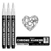 3Pcs Chrome Paint Markers, Silver Permanent Mirror Liquid Chrome Pens for Plastic, Metal, Model, Jewelry, Wheel Painting, Touch Up & Repair Kit, DIY Art Projects