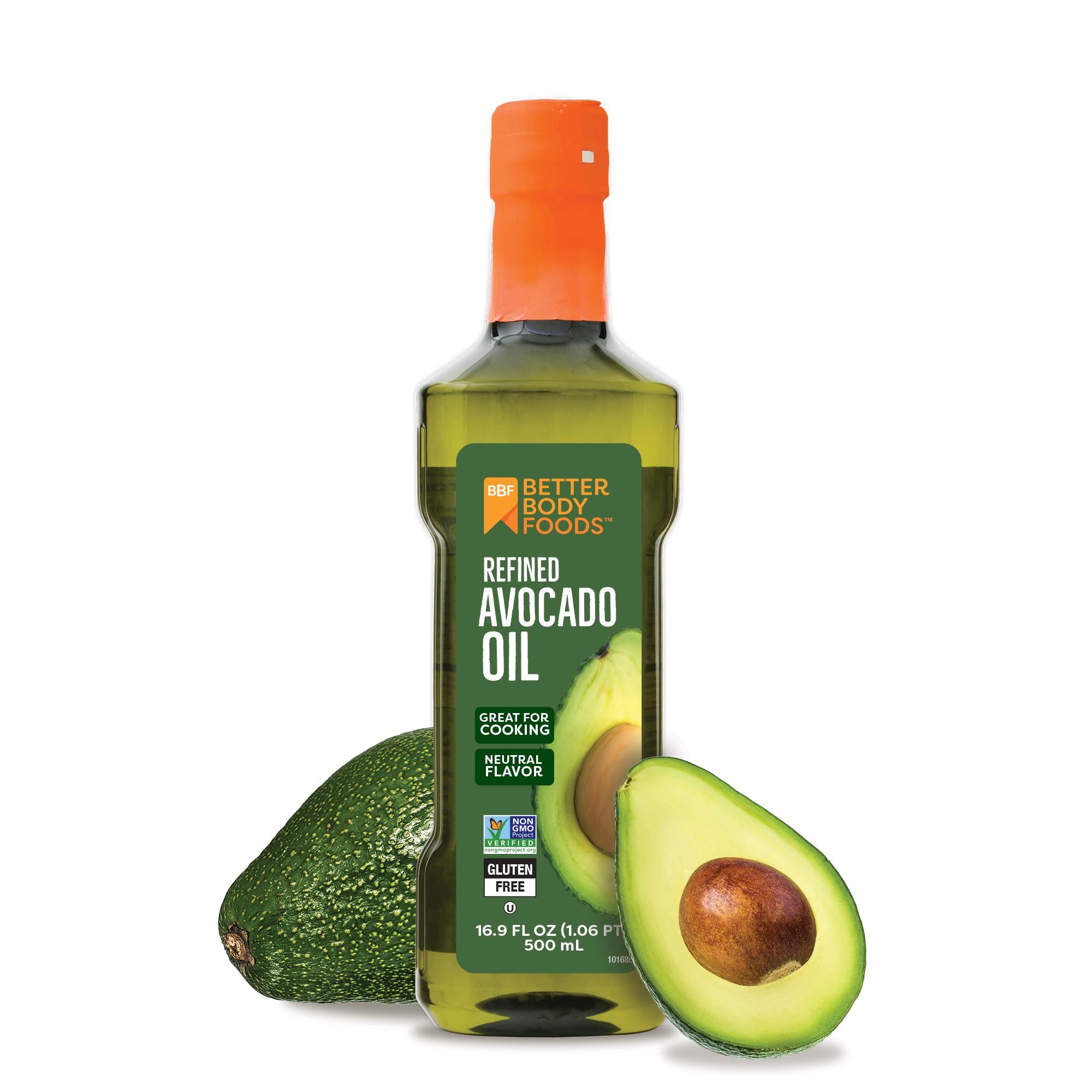 BetterBody Foods Refined Avocado Oil, Non-GMO Cooking Oil, Kosher, Keto and Paleo Diet Friendly, Frying, Baking, Avocado Oil, 500 mL, 16.9 Fl Oz