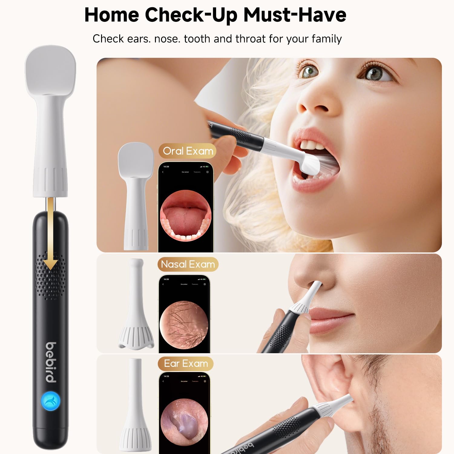 BEBIRD R1 Ultra Ear Wax Removal, Ear Cleaner with Camera Ear Scope, Wax Remove Ear Pick with Ear Otoscope Tweezers, Visual Dropper Cleaning Kit, Ear/Nose/Throat Examination Tool with Light for Family