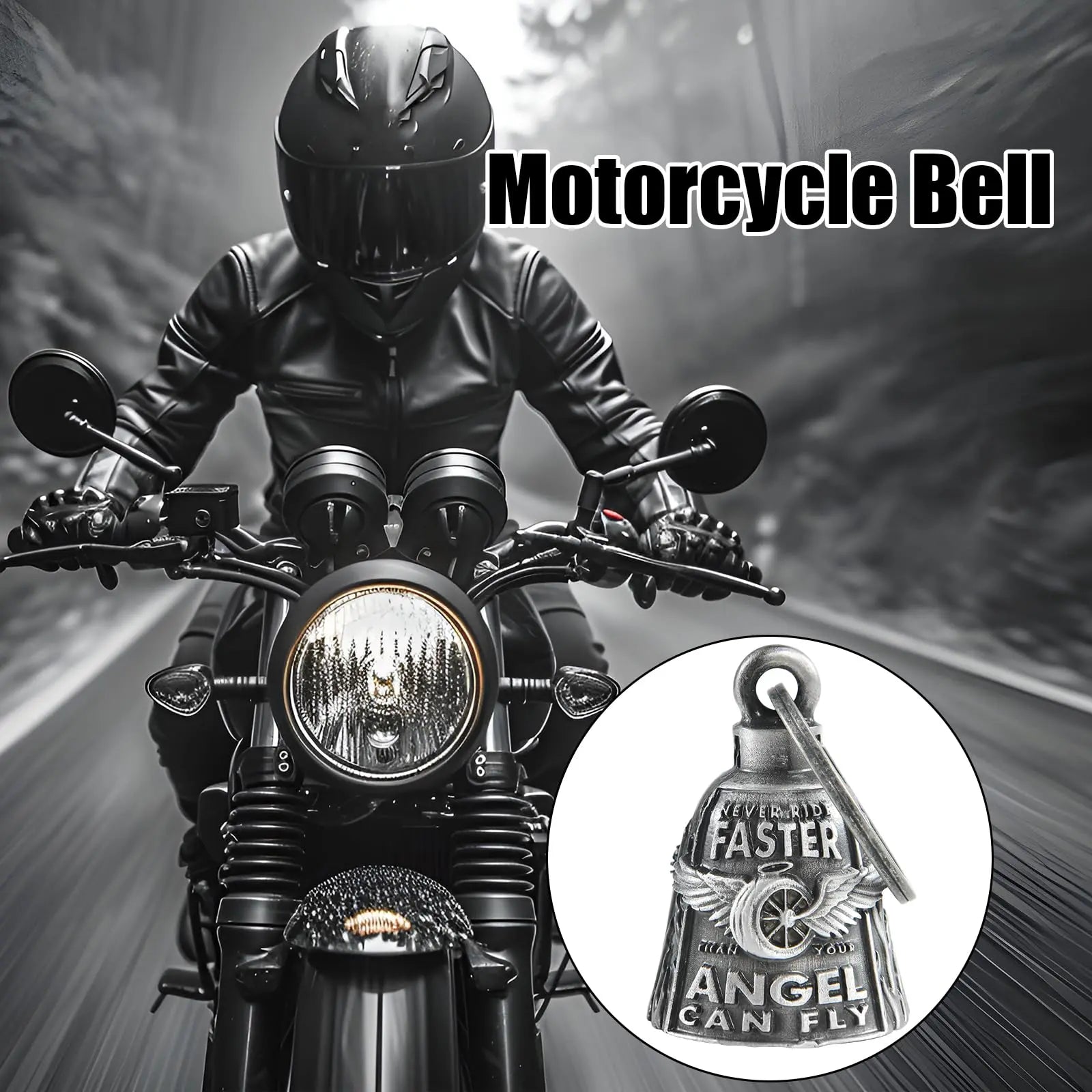 Motorcycle Bells for Bikers Guardian Angel Gremlin Motorcycle Bells for Motorcycle Rider Key Chain for Luck (Never Rider Faster Than Your Angel Can)