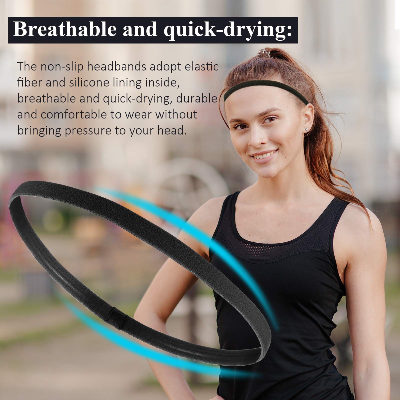 4 Pieces Thick Non-Slip Elastic Sport Headbands Hair Headbands for Women and Men (Black)