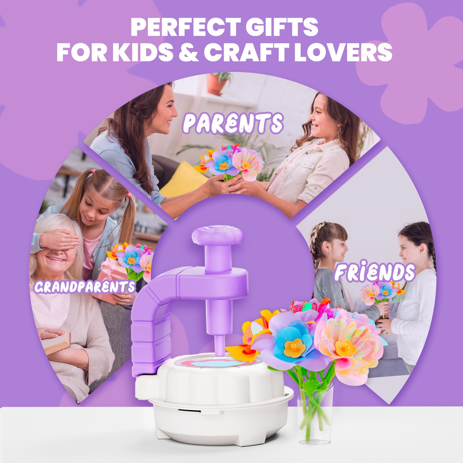 windpaint Toys for Girls 3 4 5 6 7 8 9 10 Years Old, DIY Craft Kits for Kids, Fabric Flower Bouquets for Girls Gifts, Educational Learning Detective Toys for Toddler Kids,Birthdays Gifts (Purple)