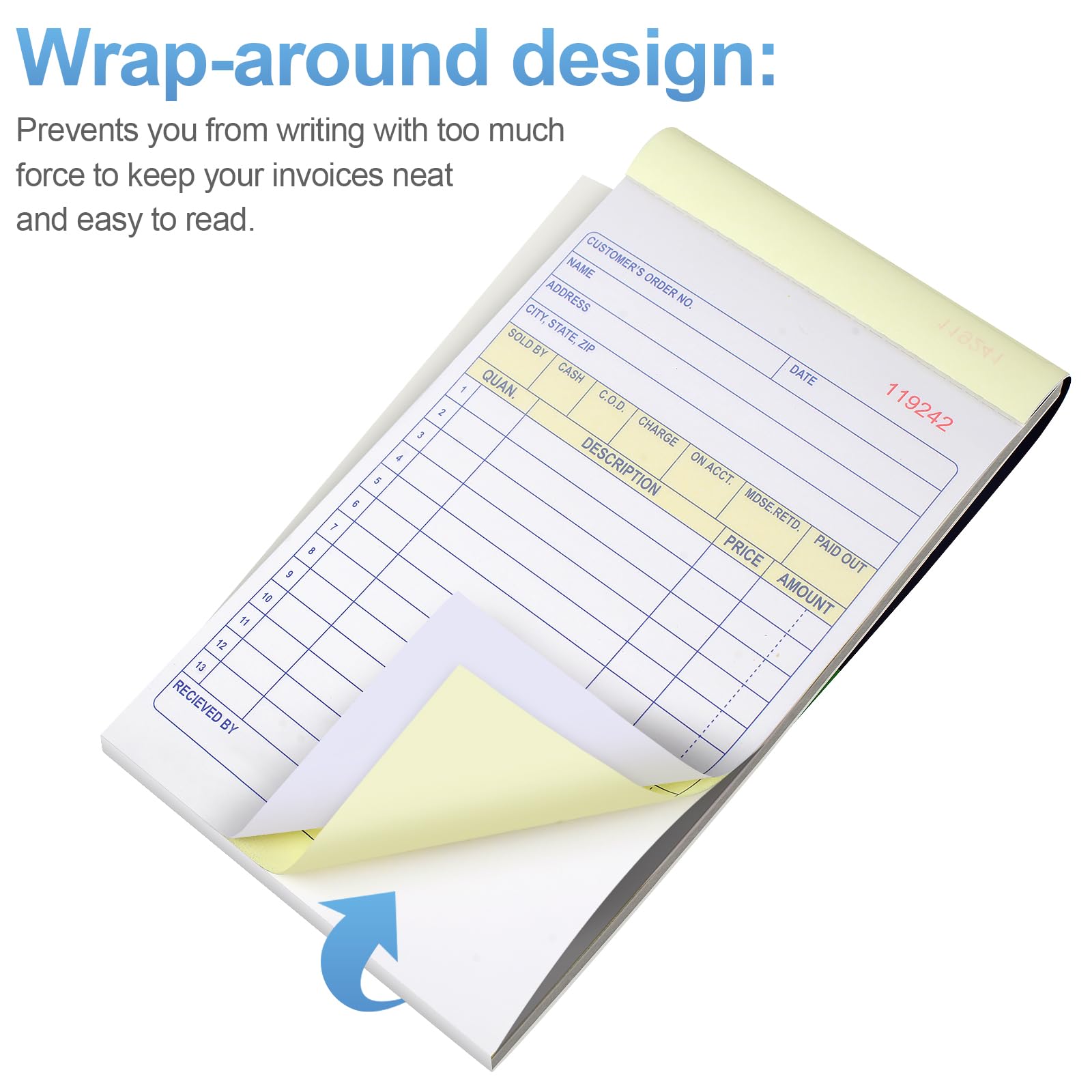 Joyberg 4 Pack Receipt Book, 4.17inx7.2in Receipt Book with Carbon Copies, 2-Part Carbonless(White and Yellow), 40 Sets Per Book, Order Book for Small Business
