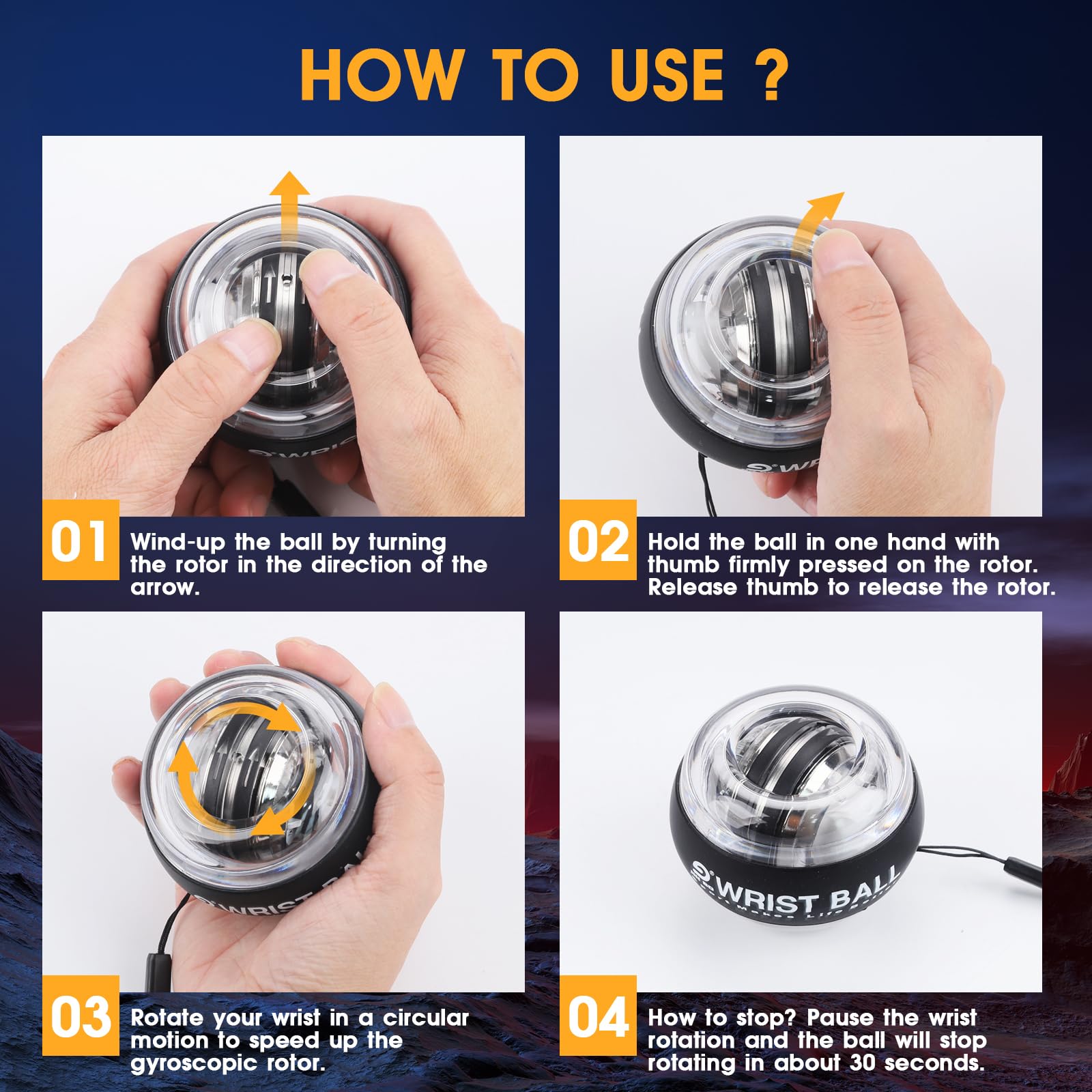 JIN BD Wrist Trainer/Strengthener Gyro Ball Auto-Start Gyroscopic Forearm Exerciser for Strengthen Arms, Fingers, Wrist Bones and Muscles （Black Without Light）