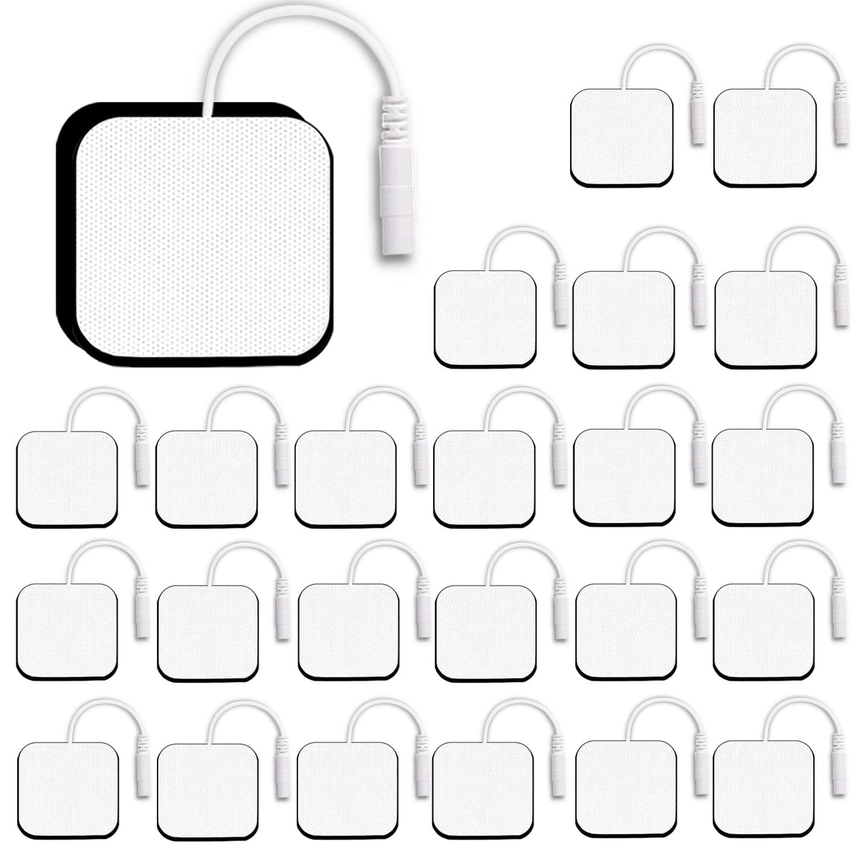 24PCS TENS Unit Replacement Pads 2X2, Latex Free Electrodes Compatible with TENS Machine Use 2mm Pin Connector Lead Wires Such as AUVON TENS, TENS 7000, Etekcity, Nicwell Care Tens