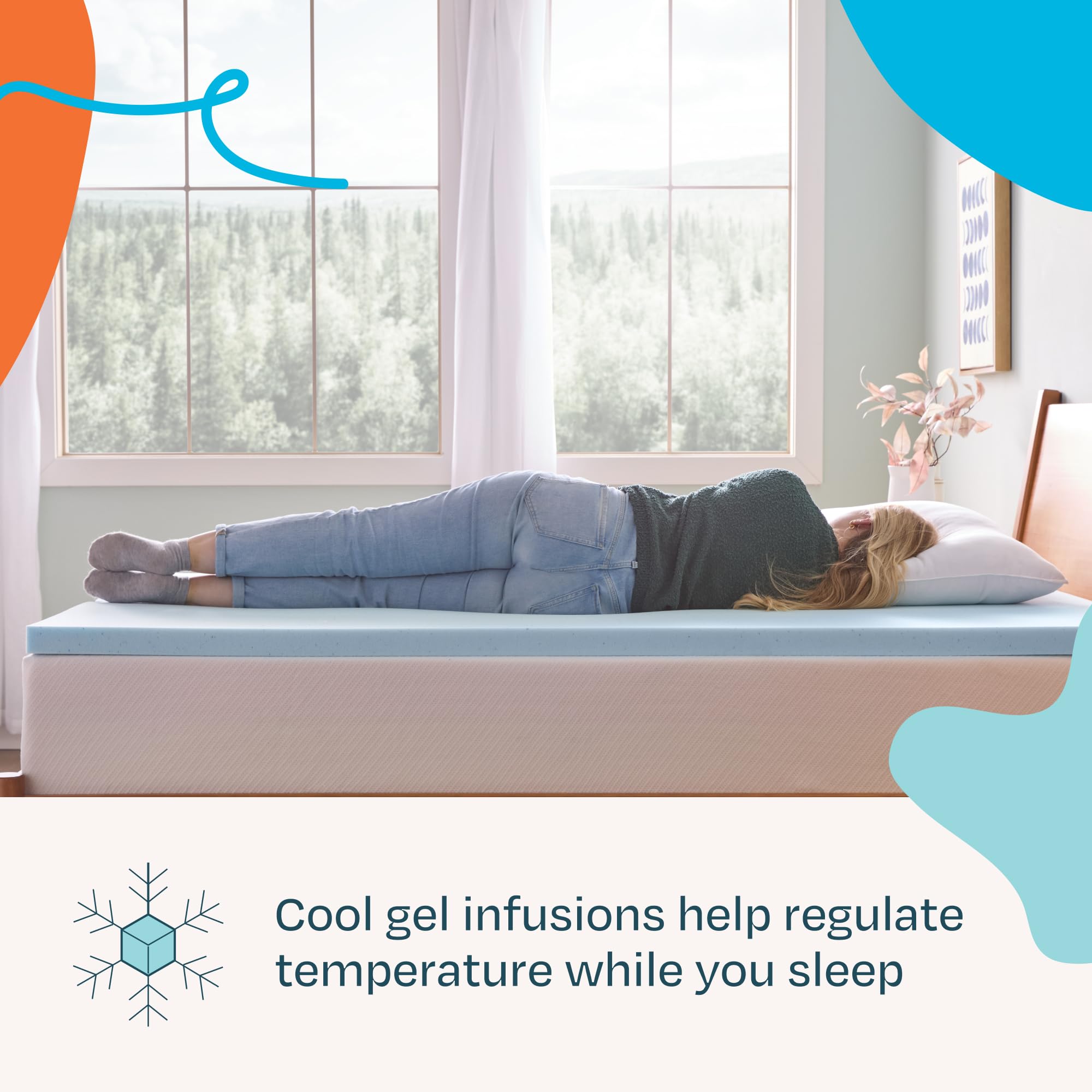 LINENSPA Memory Foam Mattress Topper - 2 Inch Gel Infused Memory Foam - Plush Feel - Cooling and Pressure Relieving - CertiPUR Certified - Dorm Room Essentials - Full Size