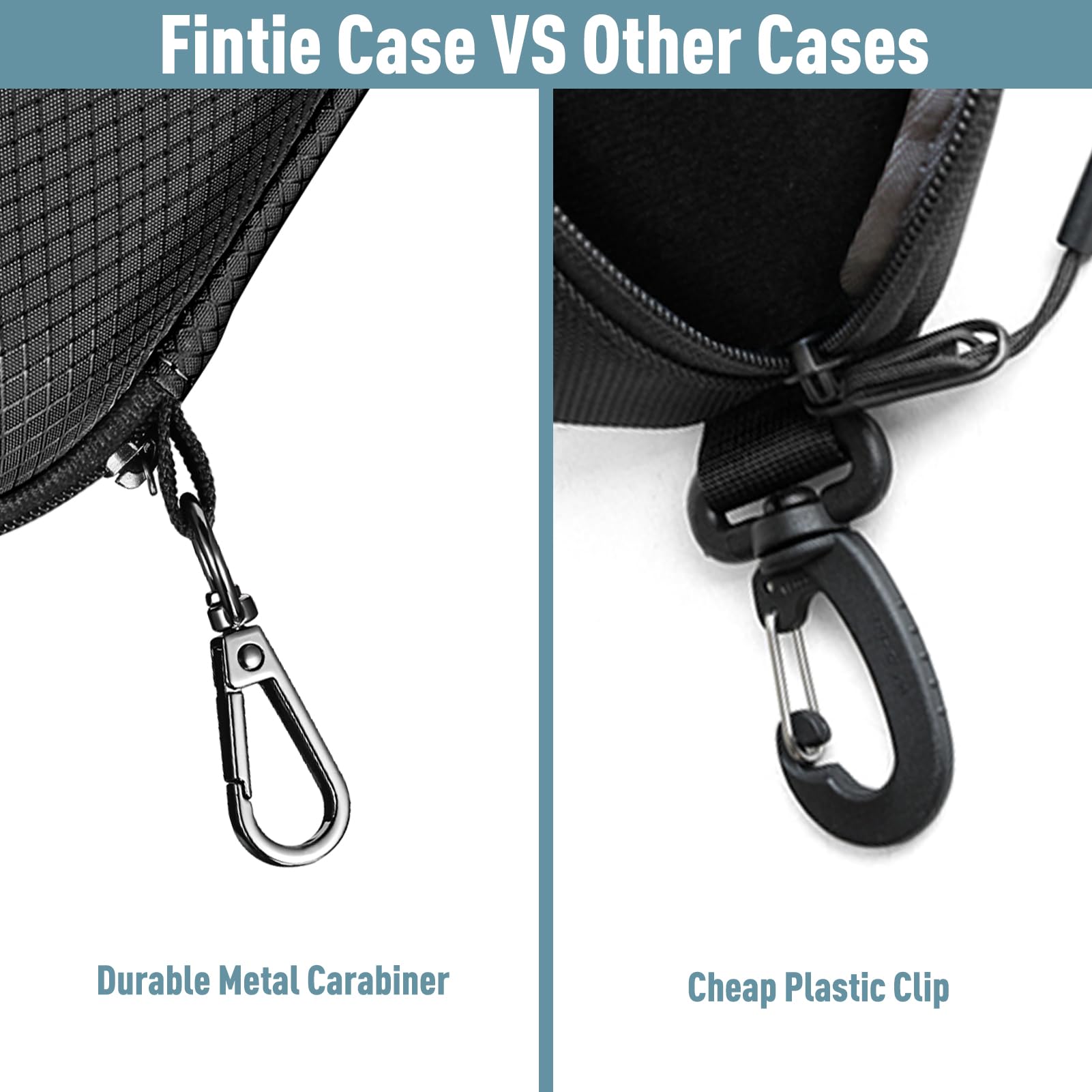 Fintie Sunglasses Case, Hard EVA Shell Shockproof Sport Glasses Case with Metal Carabiner Travel Zipper Eyeglasses Holder, Black
