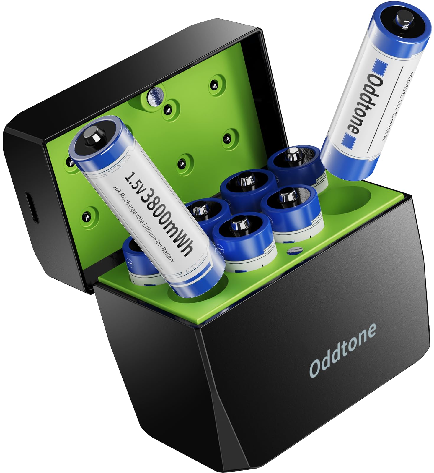 Oddtone Rechargeable AA Batteries Lithium with Charger 8 Pack, 1.5V High Power AA Lithium-ion Battery, 3800mWh High Capacity AA Lithium Batteries, Double A Batteries up to 1600+ Cycle Times