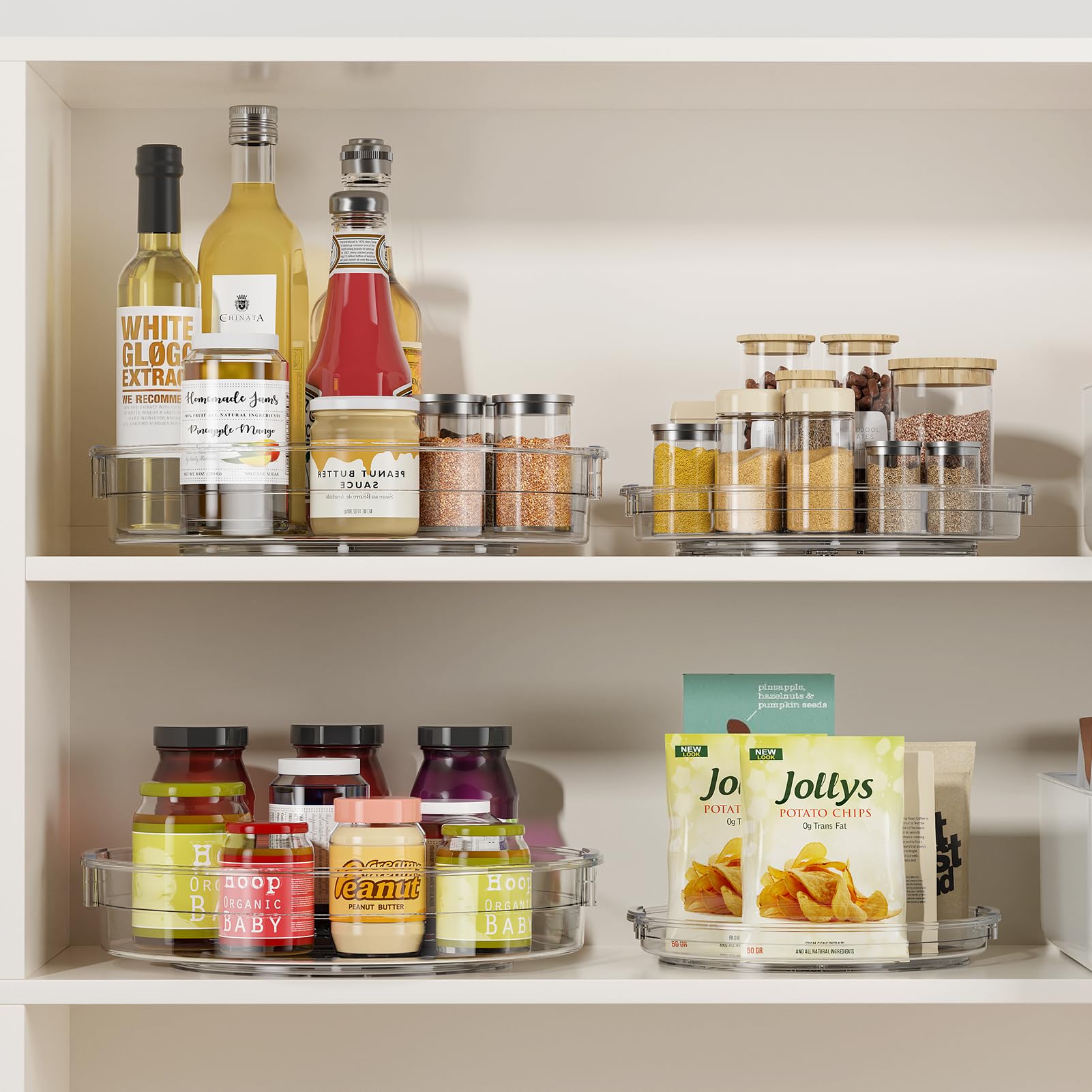 LAMU 3 Pack Lazy Susan Organizer Turntable for Cabinet, Rotating Condiment Organizer for Kitchen Pantry Organizers and Storage, Table Top, Fridge, Countertop, Spice Organization, 9.25'' 10.6'' 12''