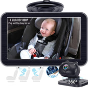 DoHonest Baby-Auto-Kamera 7 Zoll: USB Plug and Play Einfache Einrichtung 360 Grad drehbare Rücksitzkamera Zwei Kinder HD 1080P Rückfahrkameras Klare Nachtsicht -V9