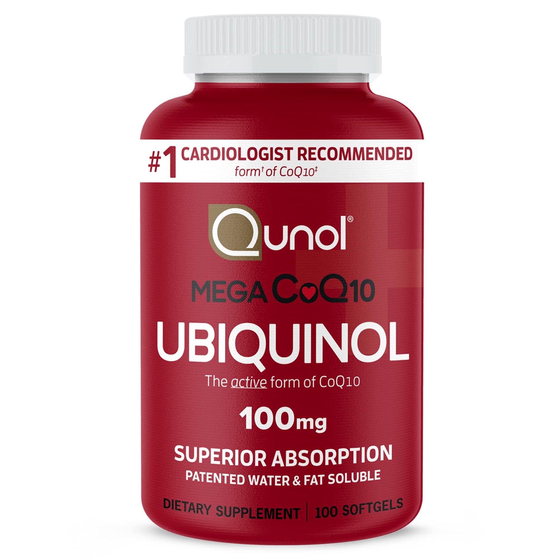 Qunol Mega Ubiquinol 100mg CoQ10, Superior Absorption, Patented Water and Fat Soluble Natural Supplement Form of Coenzyme Q10, Antioxidant for Heart Health, 100 Count Softgels