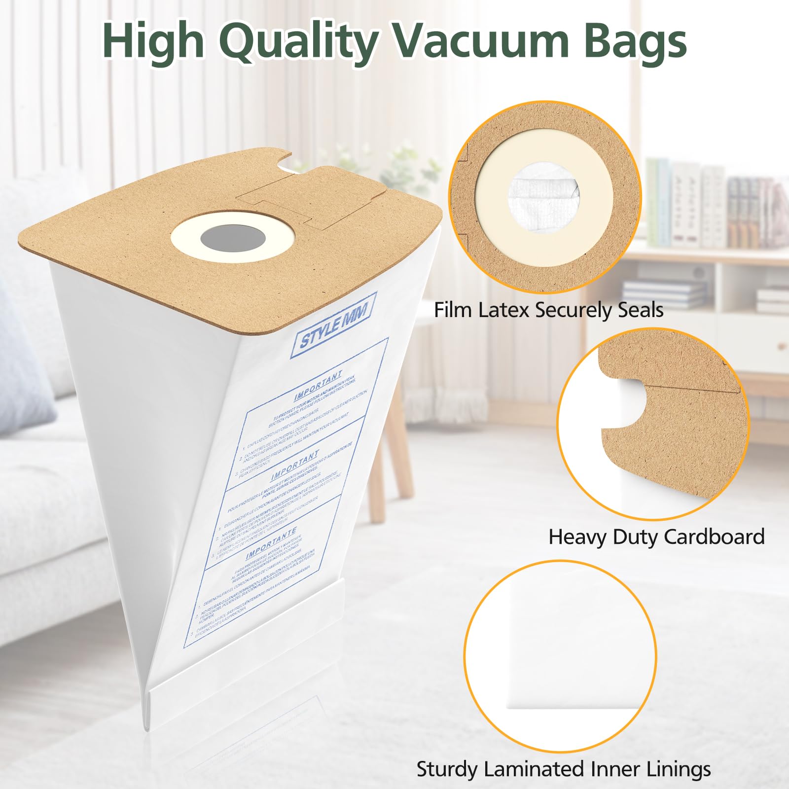 20 Pack Style MM Vacuum Bags Compatible with Eureka Style MM Eureka Mighty Mite 3670 and 3680 Series Canister Vacuums, Replaces Part # 60295, 60295A, 60295B 60295C, 60296 & 60297A