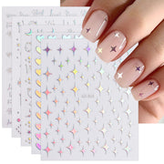 JMEOWIO 12 Sheets Aurora Nail Art Stickers Decals Self-Adhesive Pegatinas Uas Glitter Holographic Star Heart Nail Supplies Nail Art Design Decoration Accessories