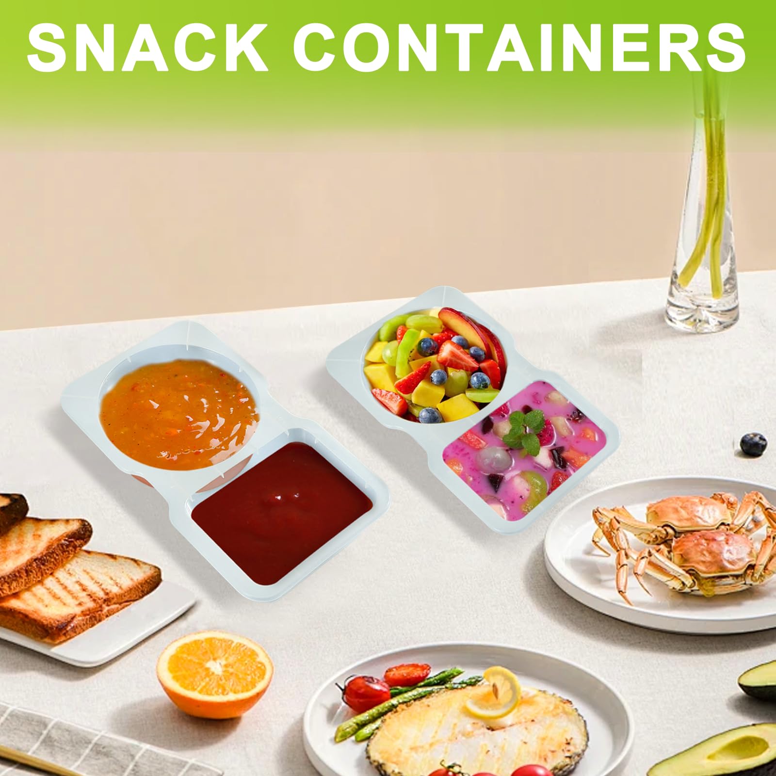 VTMCUI 20 PCS Snack Containers with Lid, Leakproof Dipping Containers with 2 Compartments,Reusable Snack Pack Containers, Portion Control Condiment Container