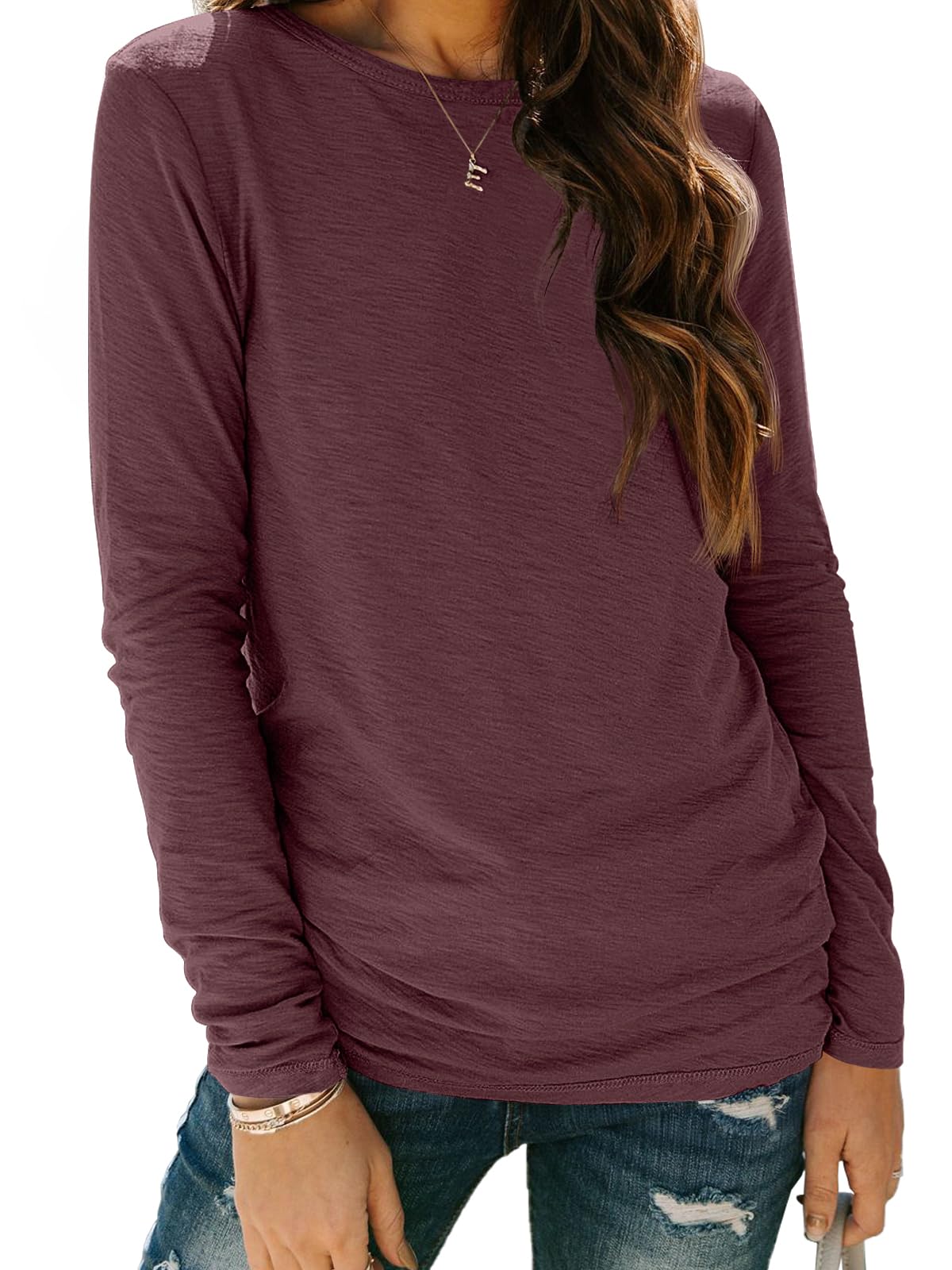 AUTOMET Long Sleeve Shirts for Women Business Casual Tops Fall Fashion Clothes Workout Plus Size Teacher School Outfits 2025 01wine Red L