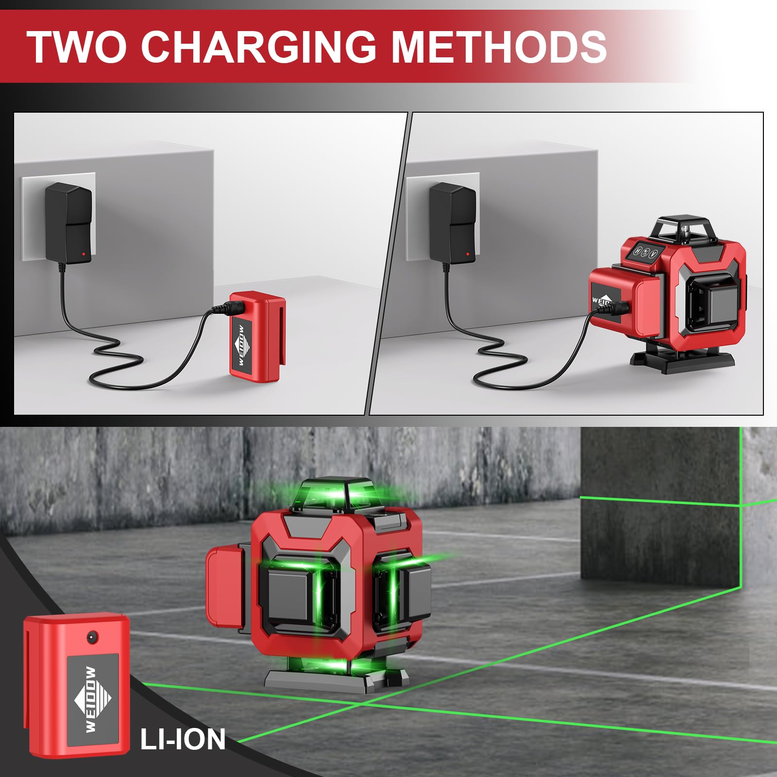 Laser Level 360 Self Leveling with Tripod,WEIDDW 4D Lazer Level,4x360° Cross Line Laser for Construction Project Renovation,Floor Tile, Laser Level Lines Tool