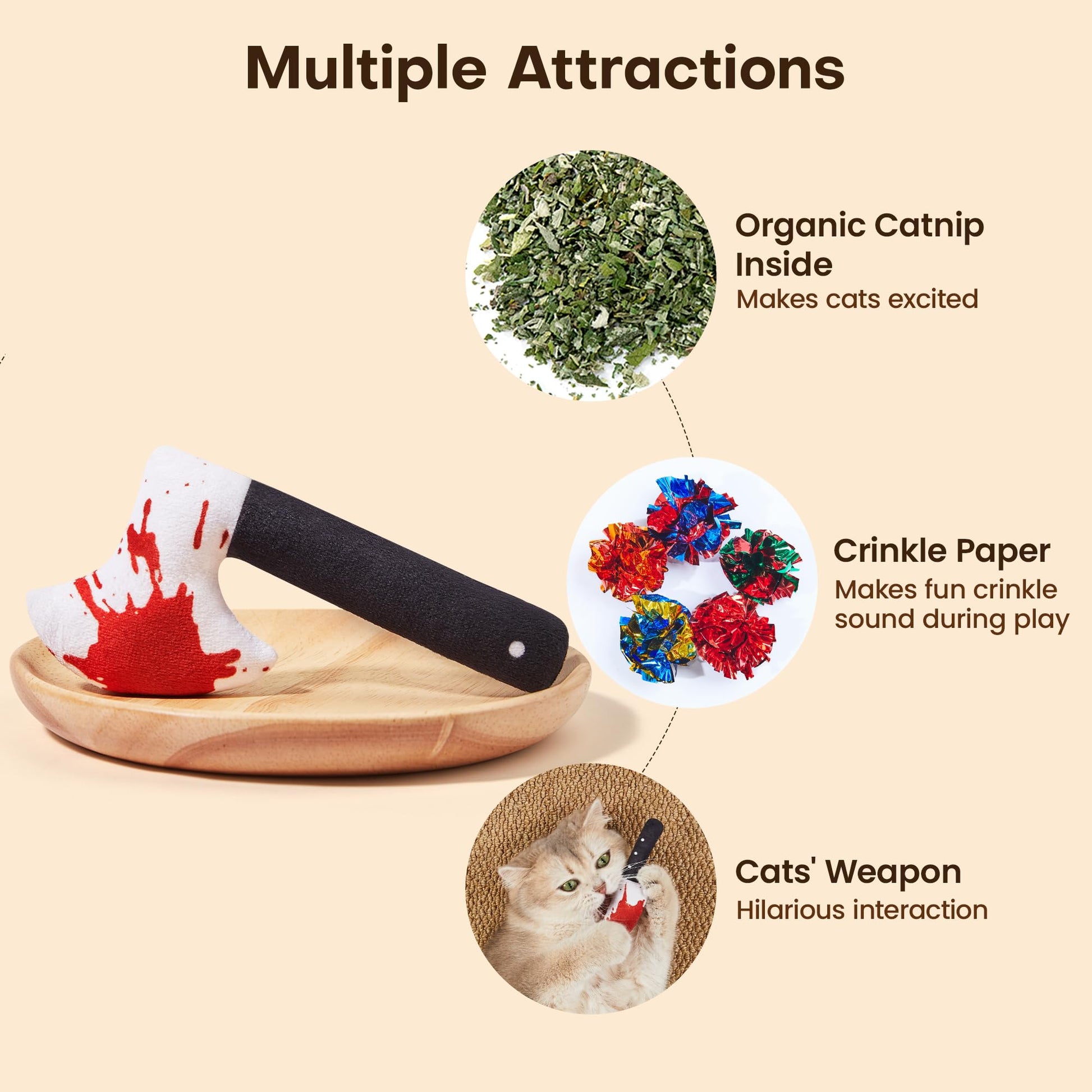 Potaroma 4Pcs Cat Toys, Horror Knife-Shaped Kitten Catnip Crinkly Sound Toys, Indoor Exercise for All Cat Breeds 6.5 Inches
