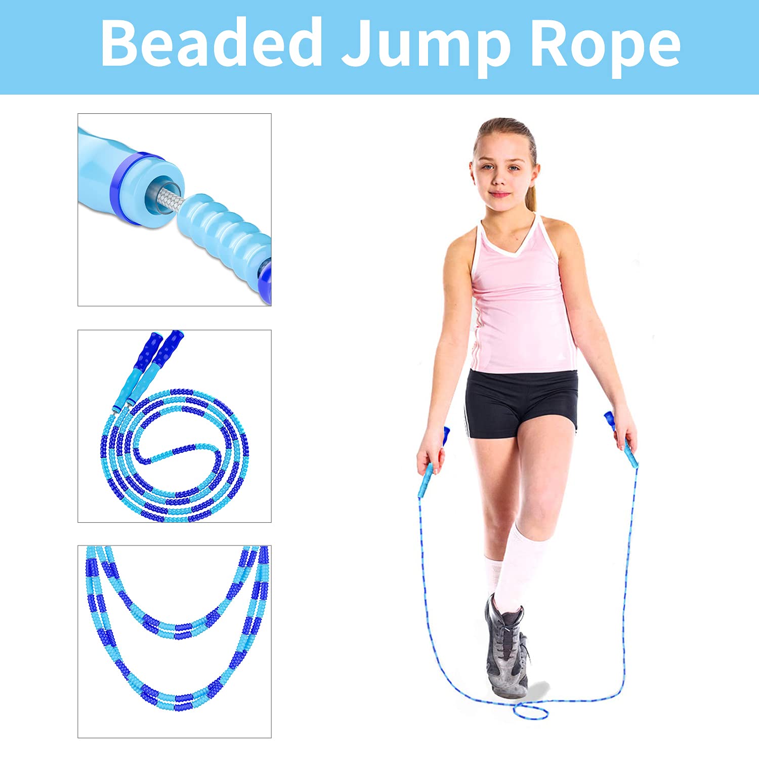 Leeboom Jump Rope, Adjustable Length Electronic cigarettes Tangle-Free Segmented Soft Beaded Skipping Rope, Fitness Jump Rope for Kids, Man, and Women Weight Loss 9.2 Feet