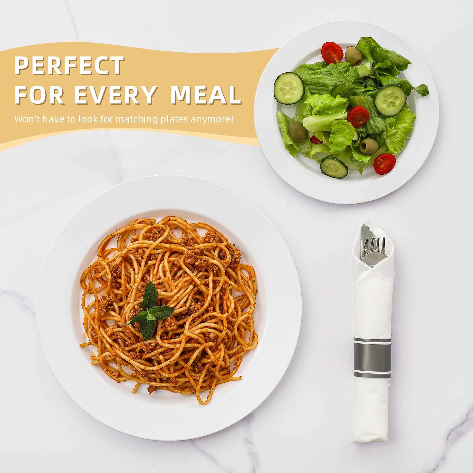 AOZITA 200pcs White Plastic Plates, Disposable Plates for Party, Heavy Duty Plastic Plates - 100 Dinner Plates and 100 Salad Plates, for Weddings, Parties and Events