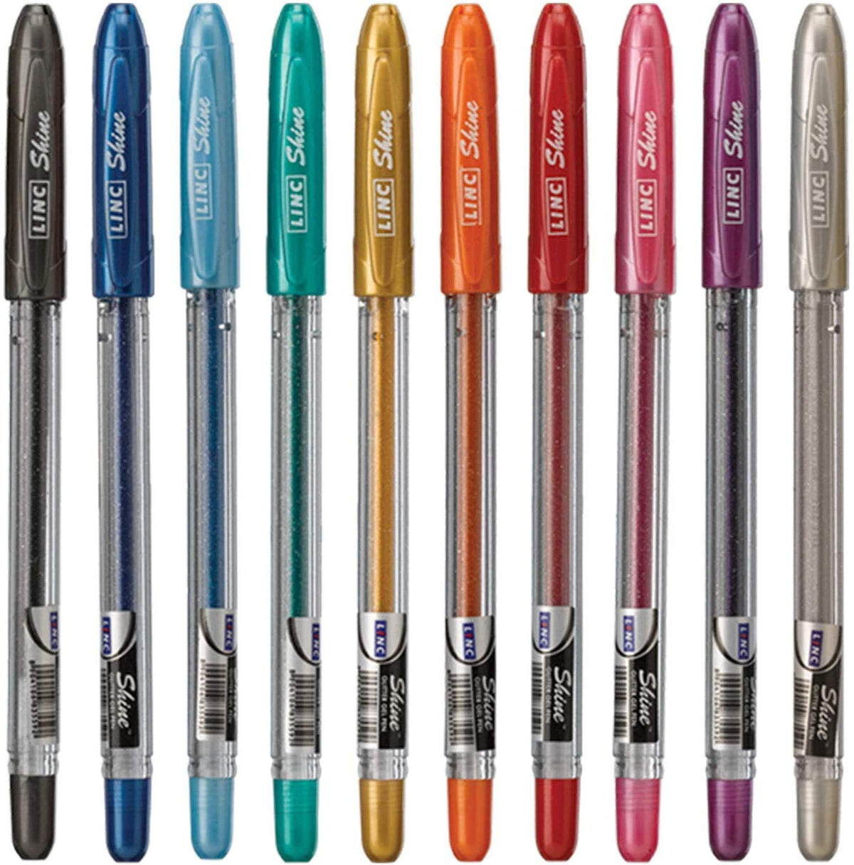 linc Shine Glitter Gel Pen, 10 CT Assorted | 1.0mm Medium Tip Size, Contoured Grip, Broad for Thick Vibrant Lines, Stocking Stuffer