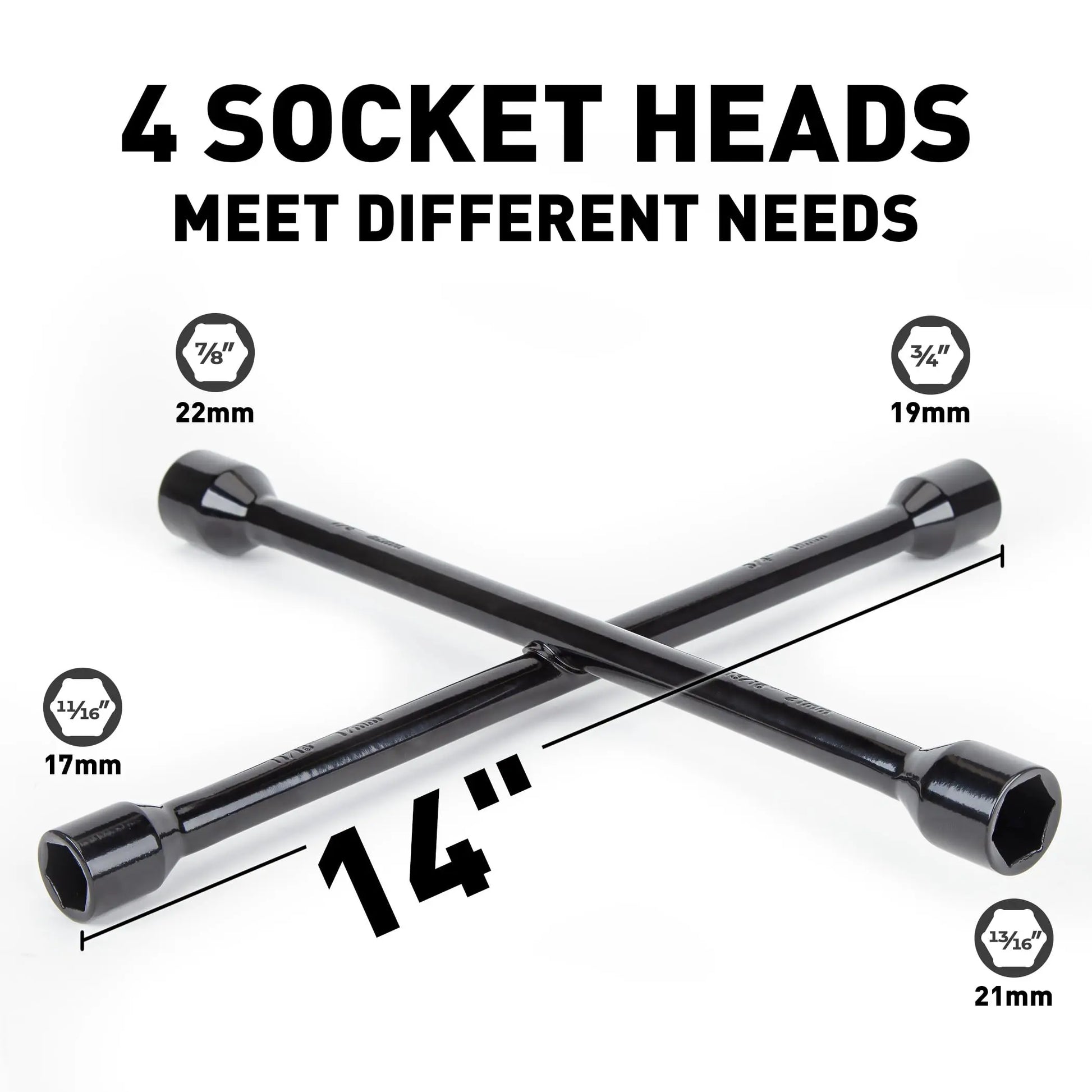 CARTMAN Professional 14 Inch Universal Heavy Duty Lug Wrench 4 Way Tire Iron Wrench, Black