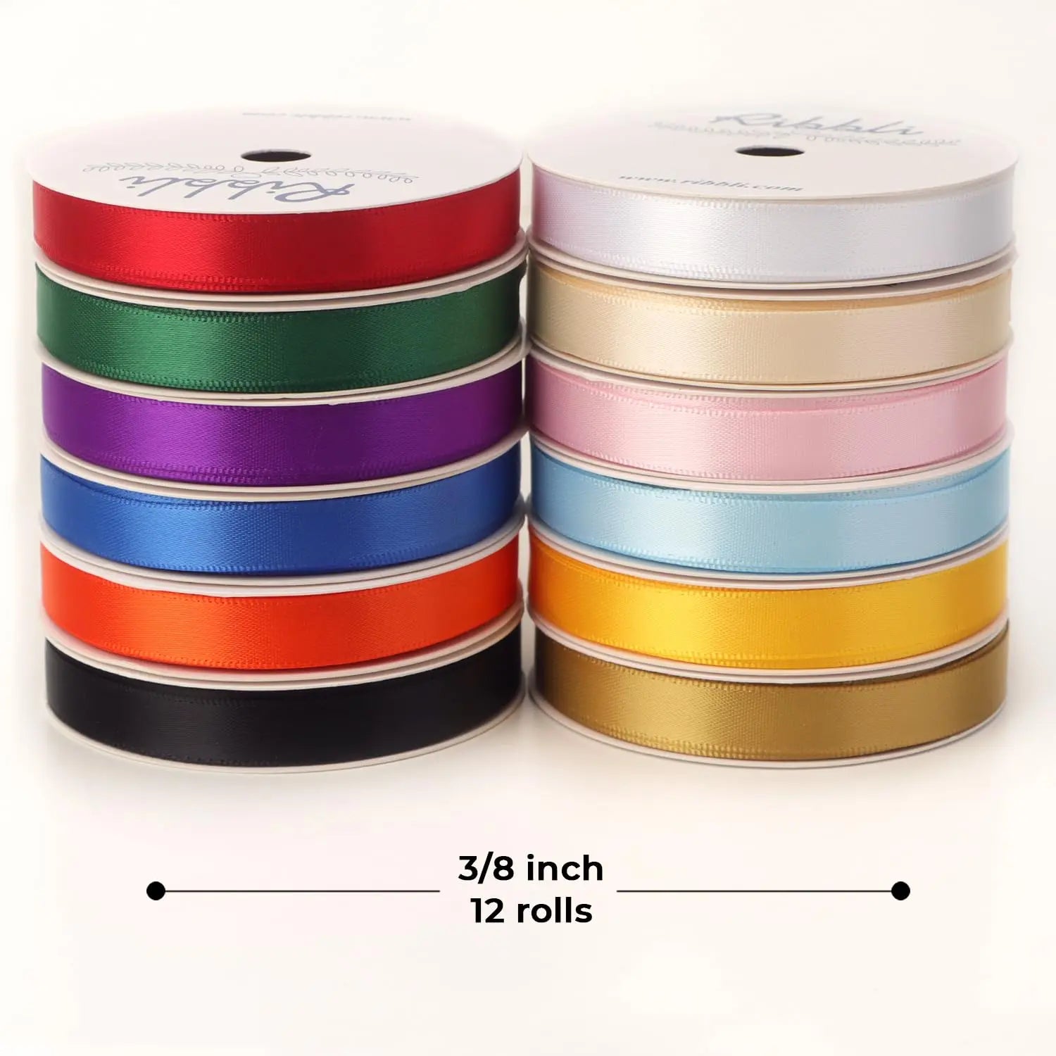 Ribbli Rainbow Satin Ribbon 3/8 Inch x 12 Rolls Total 60 Yards- Colorful Ribbon for Gift Wrapping Craft Party Decoration Baby Shower Wedding