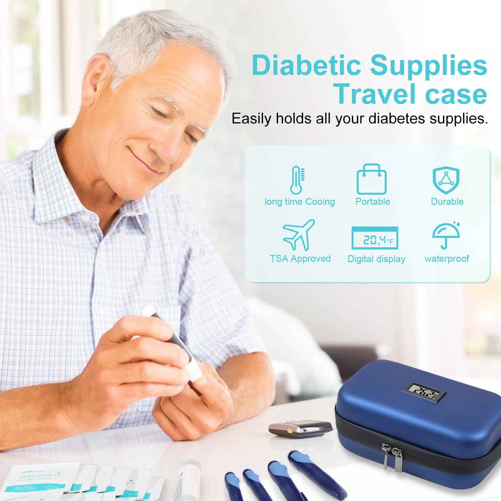 Gosemai Insulin Cooler Travel Case TSA Approved Medication Diabetic Cooler for Travel with Temperature Display Refrigerated Medicine Organizer Bag with 2 Ice Pack