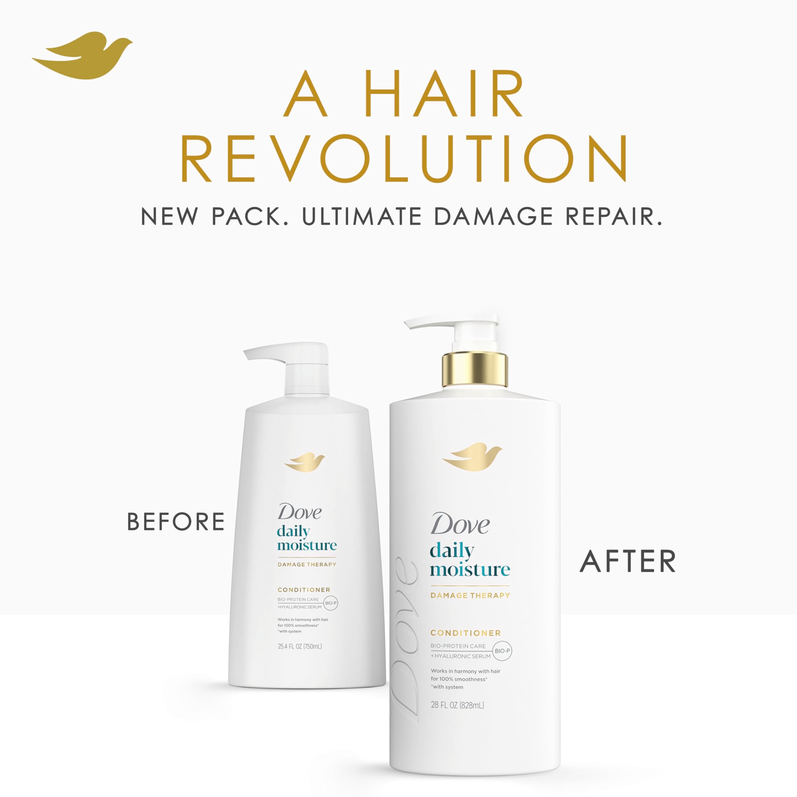 Dove Conditioner Daily Moisture for Dry Hair with Bio-Protein Care Technology and Hyaluronic Serum 28 Fl Oz
