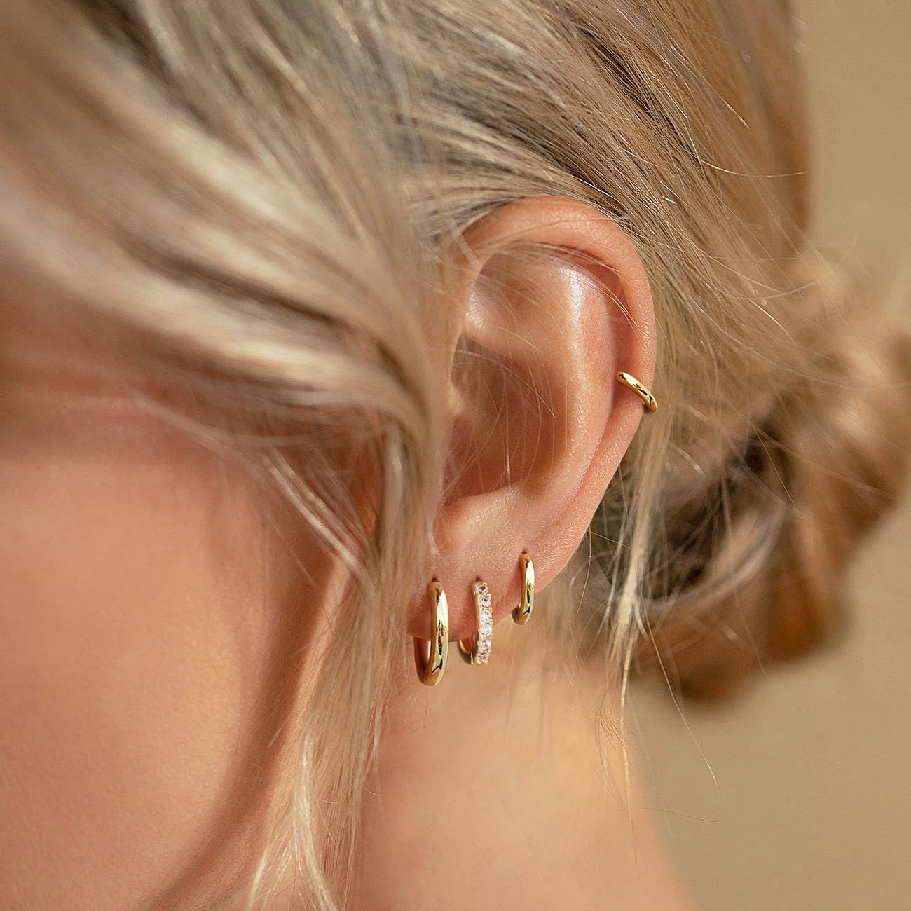 Gold Hoop Earrings for Women Trendy Hypoallergenic Small Huggie Cartilage Stack Cute Earring Set for Sensitive Ears Clip On 14K Gold Helix Conch Rook Tragus Daith Piercing Jewelry Gifts for Mom Accessories