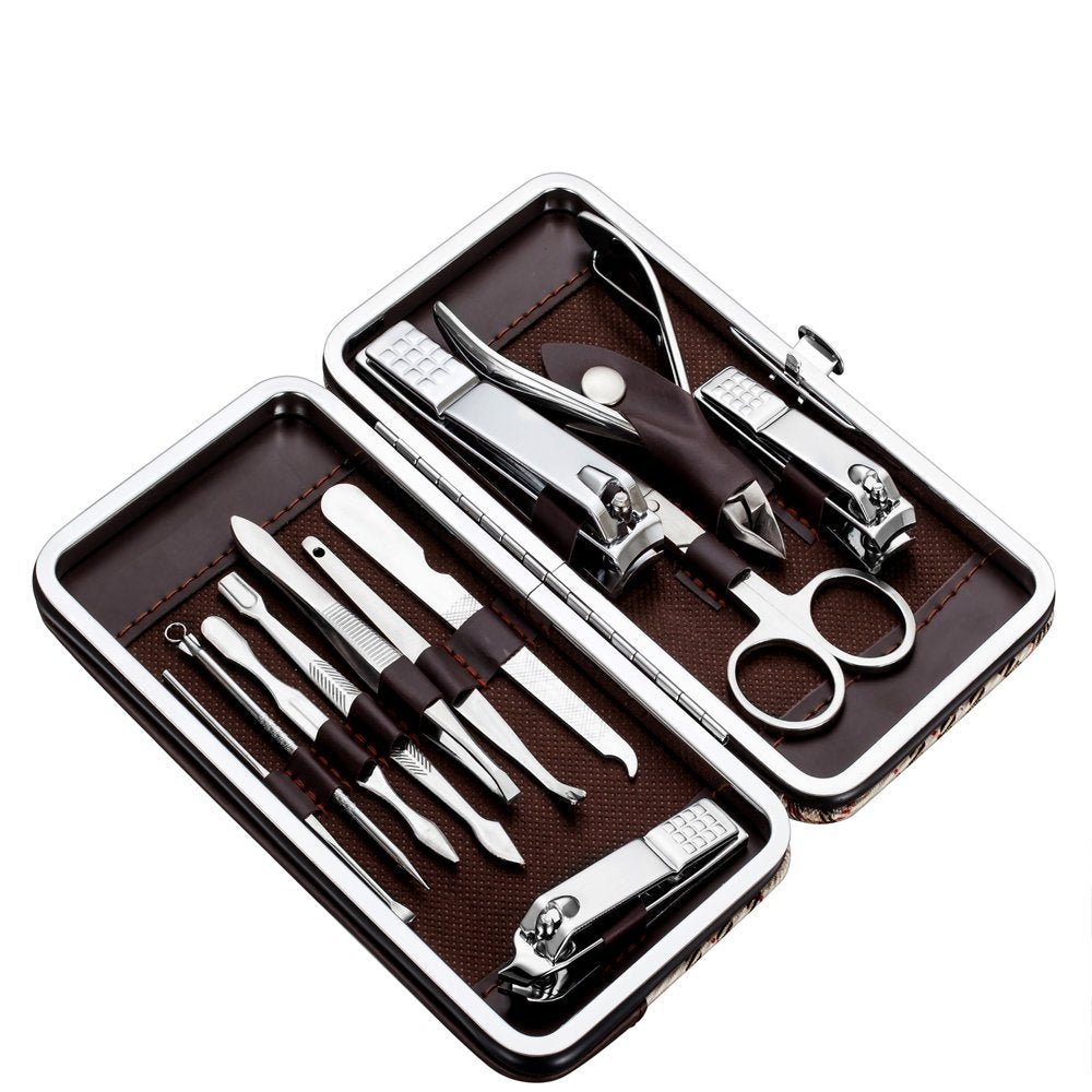 Tseoa Manicure, Pedicure Kit, Nail Clippers, Professional Grooming Kit, Nail Tools with Luxurious Travel Case, Set of 12 ... (nail clippers 12pcs)