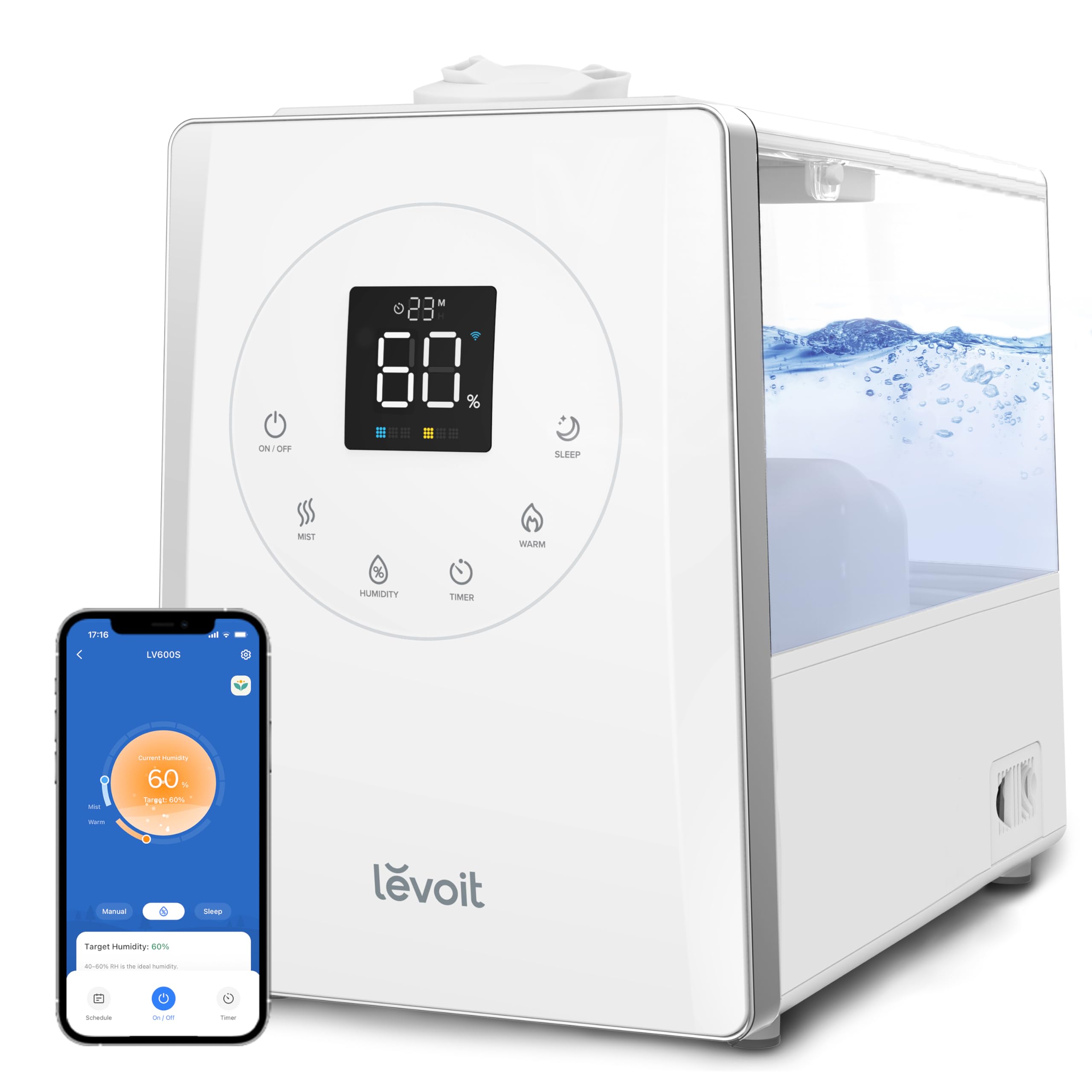 LEVOIT LV600S Smart Warm and Cool Mist Humidifiers for Home Bedroom Large Room, (6L) 753ft2 Coverage, Quickly & Evenly Humidify Whole House, Easy Top Fill, App & Voice Control - Quiet Sleep Mode