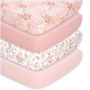 The Peanutshell 4er-Pack Spannbettlaken für Babybetten – Superweiche und atmungsaktive Babybettlaken für Mädchen, Kinderzimmer-Deko, passend für Standard-Matratzenbezüge – Verspieltes Blumenmuster
