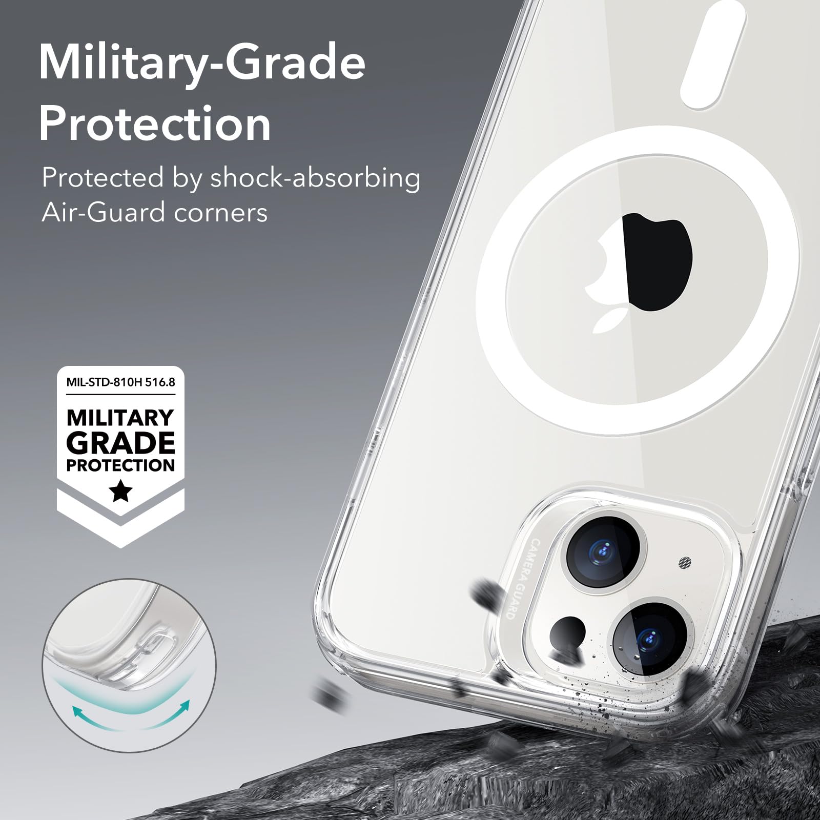 ESR for iPhone 14/iPhone 13 Case, Compatible with MagSafe, Classic Hybrid Magnetic Mobile Phone Case iPhone 14/13 Case, Military Standard, Drop Protection, Clear