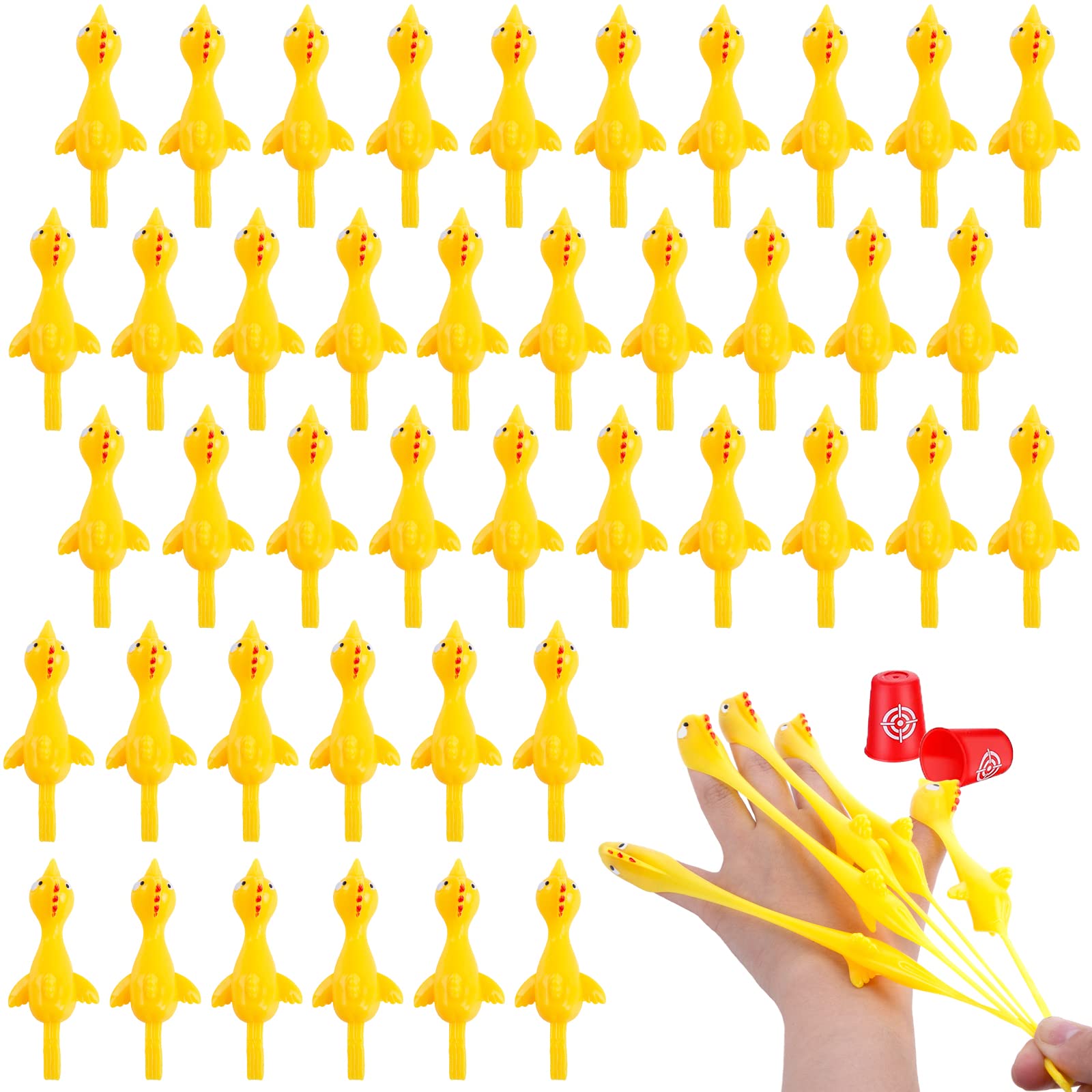 POPLAY 42PCS Flying Chicken Slingshot, Party Favors Treasure Box Toys for Classroom, Flicking Rubber Chickens Funny Gag Gift for Kids & Adults, Novelty Classroom Exchange Gifts