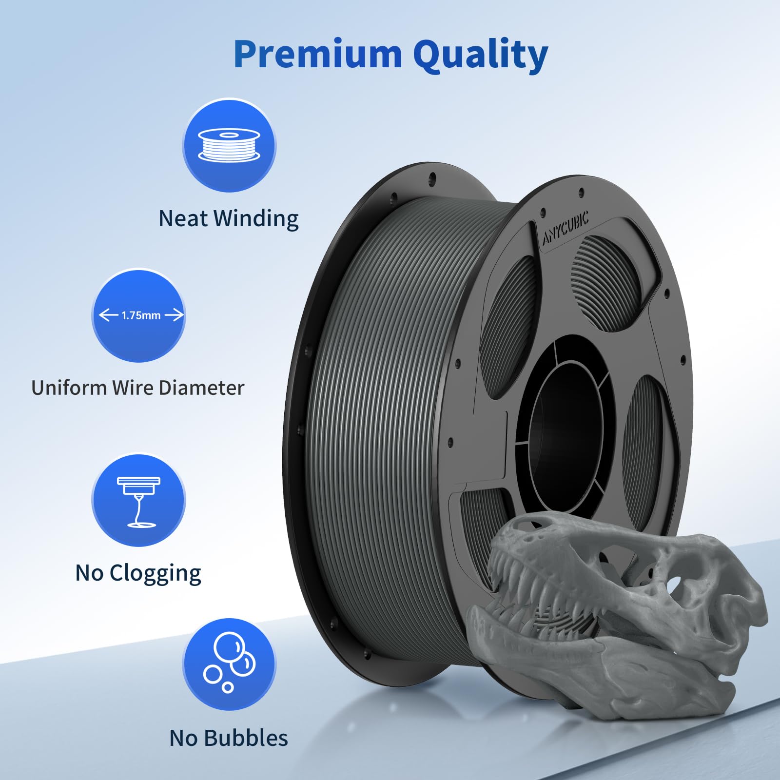 ANYCUBIC PLA 3D Printer Filament, 3D Printing PLA Filament 1.75mm Dimensional Accuracy +/- 0.02mm, 1KG Spool (2.2 lbs), Texture Grey