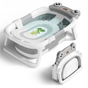 Baby-Badewanne, faltbare Neugeborenen-Badewanne für Säuglinge bis Kleinkinder von 0-24 Monaten mit weichem Kissen und Thermometer, tragbare Reise-Neugeborenen-Wanne mit rutschfesten Füßen, Babyparty-Geschenke, Grau