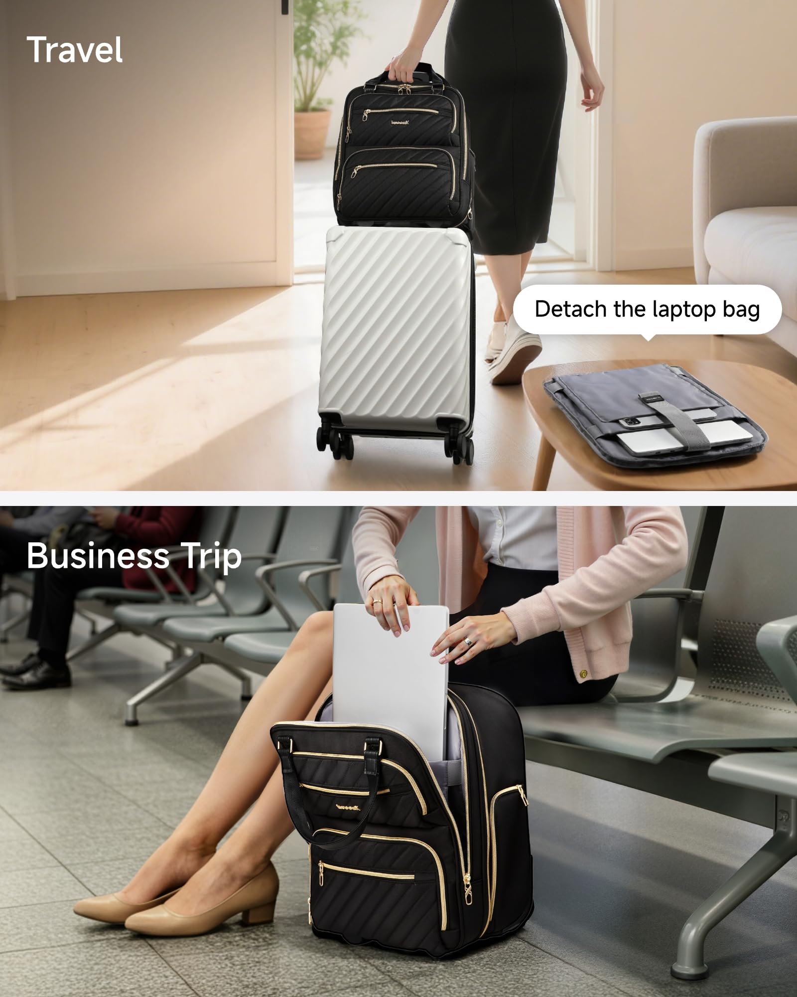 LUGGEX Underseat Carry On Luggage with Wheels, Stylish Lightweight Under Seat Luggage, Soft Sided Personal Item Suitcase for Short Trip (Black, 16 Inch)