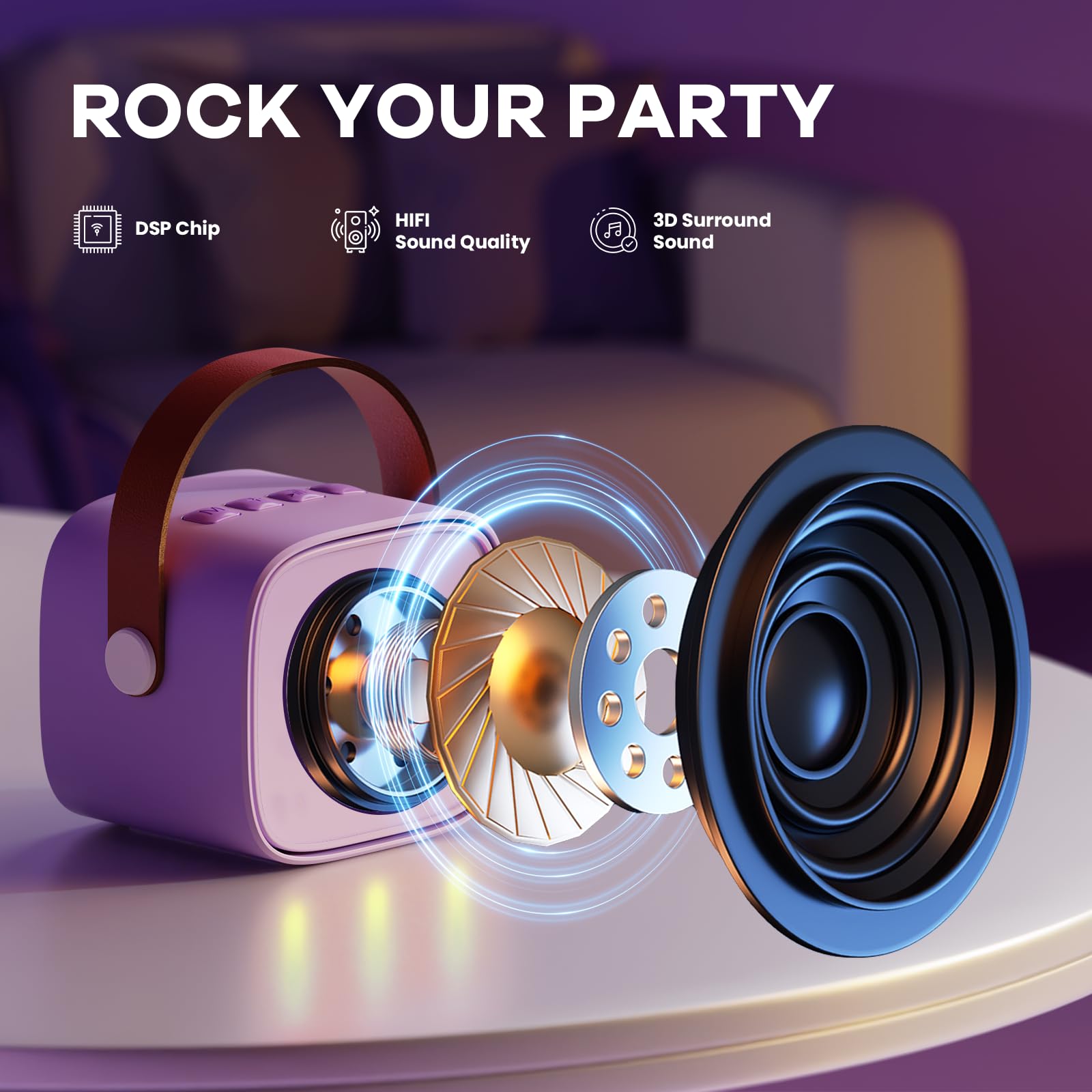 YLL Mini Karaoke Machine with 2 Wireless Microphones, TOP Kids Gifts for Girls Ages 3, 4, 5, 6, 7, 8, 9,10,11,12 +Year Old, 4-12 Years Old Birthday Toy Gift for Girls Boys Party (Purple)