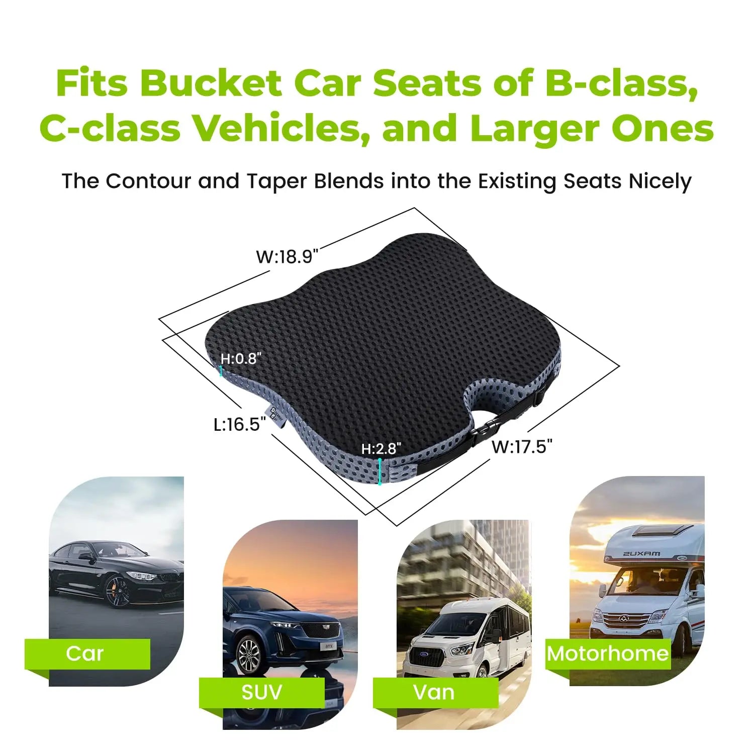 Soft Dense Memory Foam Car Seat Cushion for Driving - Seat Cushion for Car Seat Driver with Wedge Design & Raised Back to Broaden Vision, Provides Comfort for Lower Back & HIPS (Passenger Use Too)