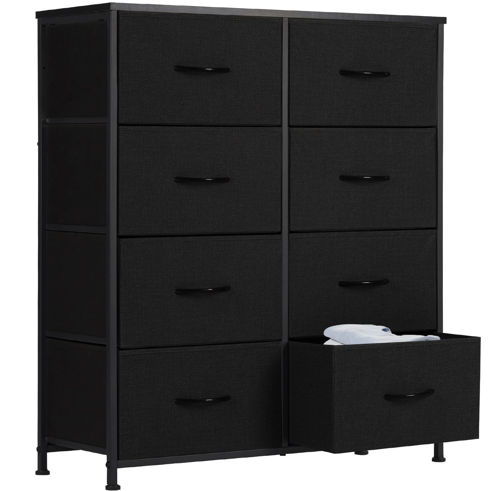Sweetcrispy Kommode, Kommode für Schlafzimmer, Schubladen-Organizer, Aufbewahrungsschubladen, Stoff-Aufbewahrungsturm mit 8 Schubladen, Kommode mit Stahlrahmen, Holzplatte für Kinderzimmer, Wohnzimmer, Schrank