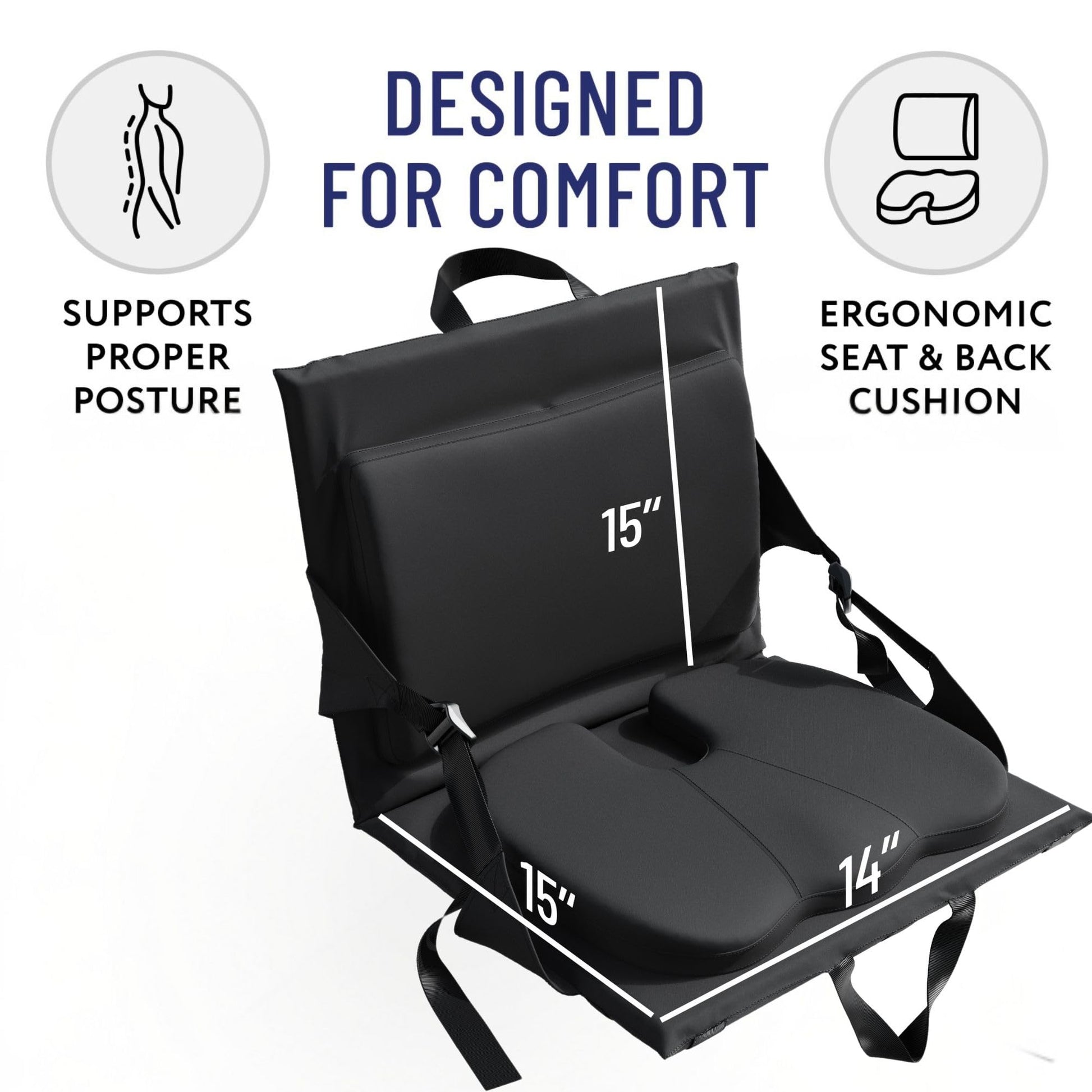 Everlasting Comfort Stadium Seats with Back Support - Adjustable Memory Foam Bleacher Chairs with Back and Cushion, Portable, Easy Folding Stadium Seat Cushion with Storage Pocket