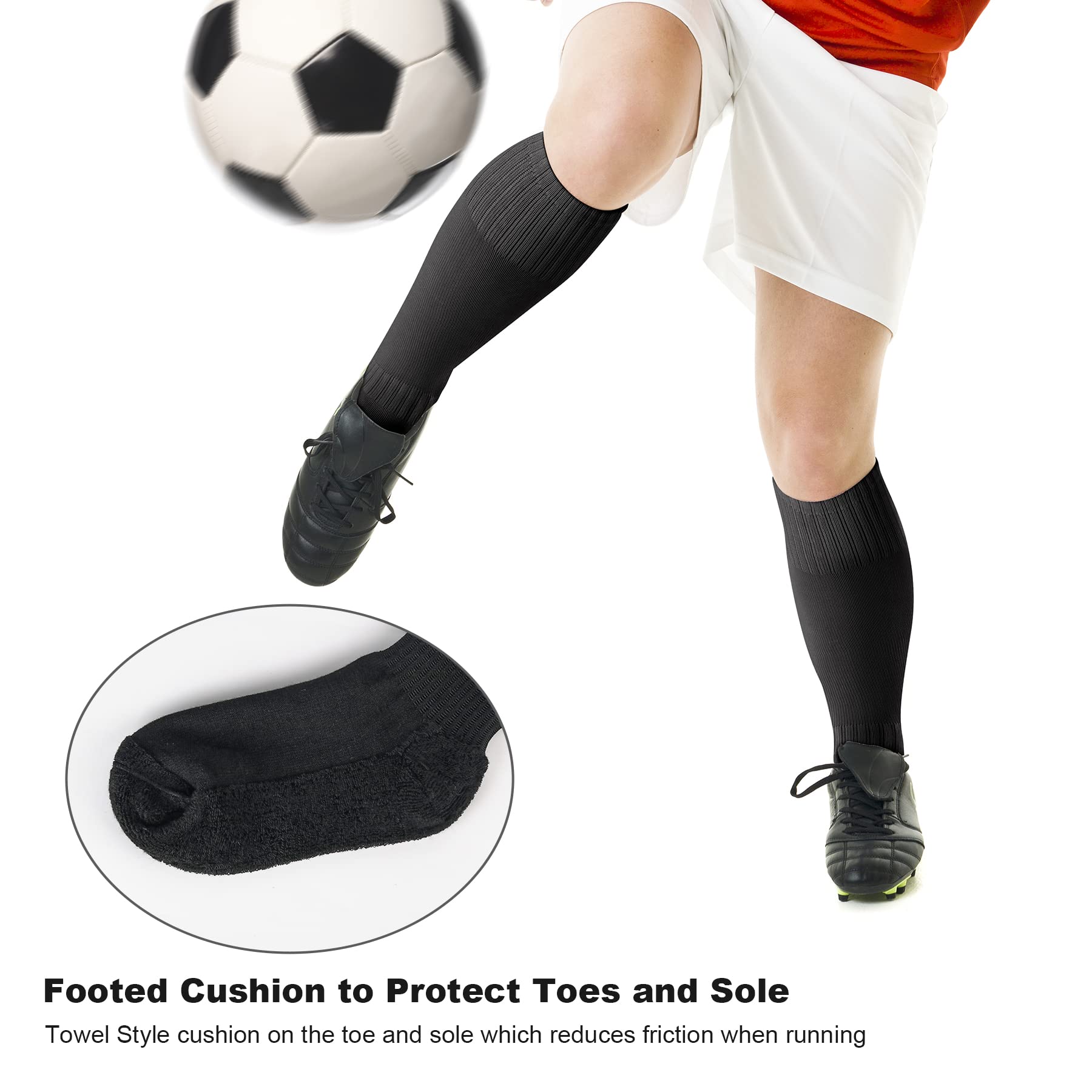 FPAKDH 2 Pairs Kids Soccer Socks for 7-13 Years Old Breathable Sports Training Socks for Girls Boys Football Socks Black