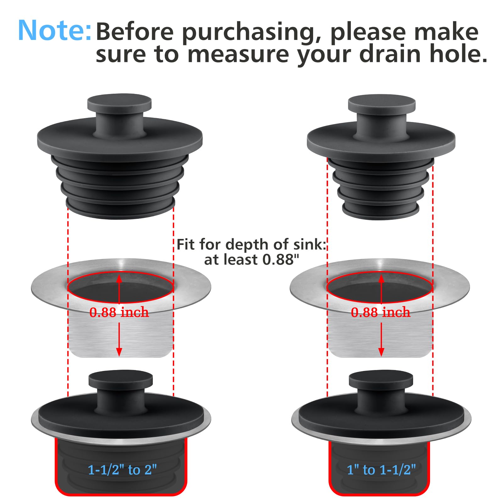 Aluvor Bathtub Stopper 2pcs Sink Stopper Tub Plug Bathroom Shower Drain Plug Silicone Bathtub Drain Plug Tub Drain Stopper Washbasin Stopper